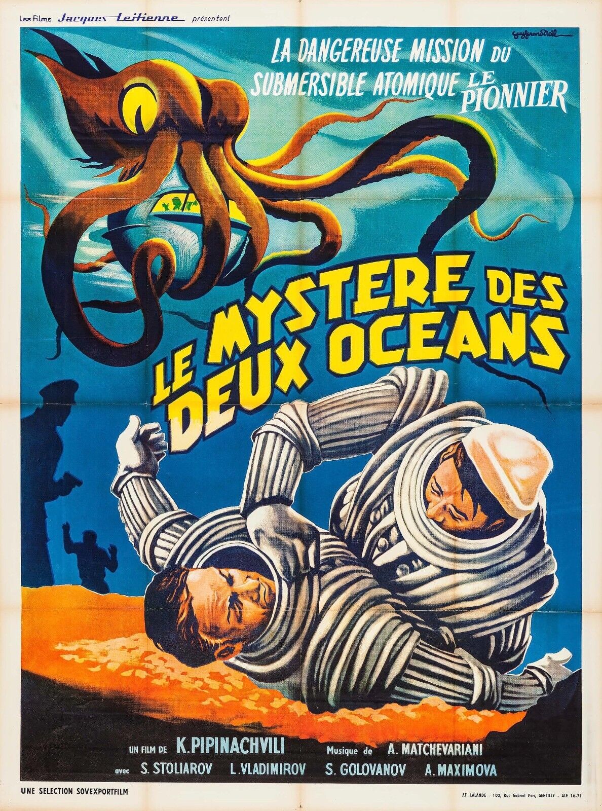 LE MYSTÈRE DES DEUX OCÉANS, SERGUEÏ STOLIAROV, 1956, Repro Affiche Cinéma, VINTAGE, HQ