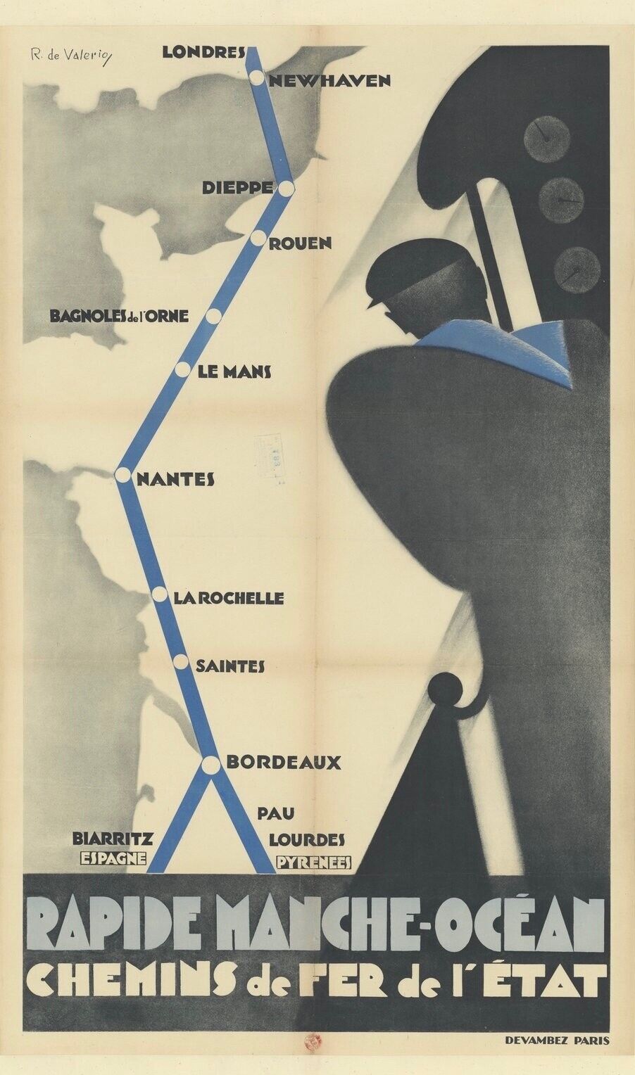 CARTE MANCHE OCÉAN LONDRES, REPRO TRAVEL POSTER, TOURISM, VINTAGE, HQ
