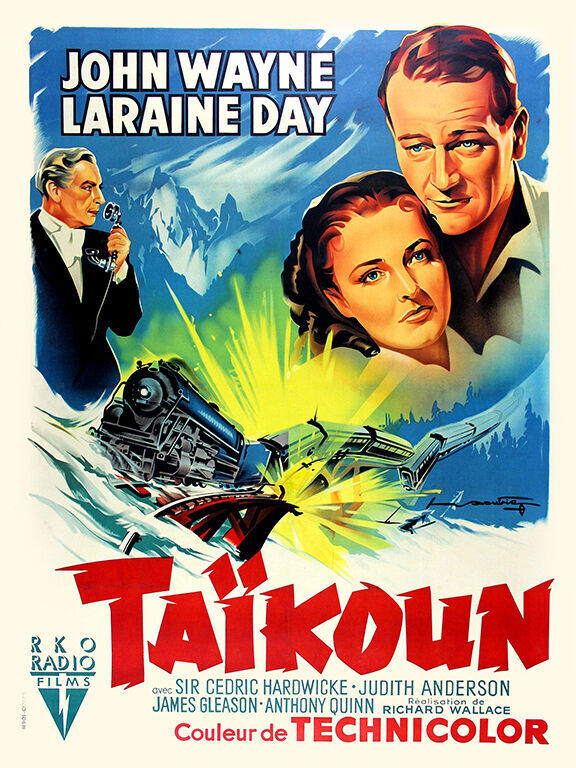 TAÏKOUN, JOHN WAYNE, LARAINE DAY, REPRO AFFICHE CINEMA VINTAGE, HQ