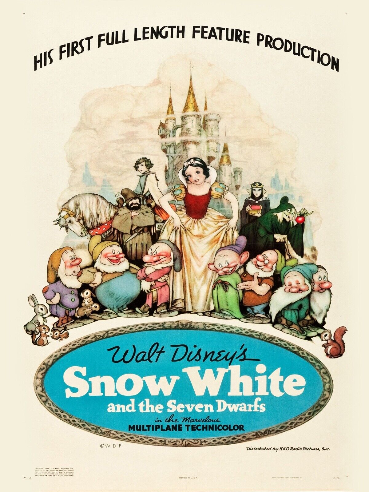 BLANCHE-NEIGE ET LES SEPT NAINS, WALT DISNEY, 1937, REPRO MOVIE POSTER, VINTAGE, HQ
