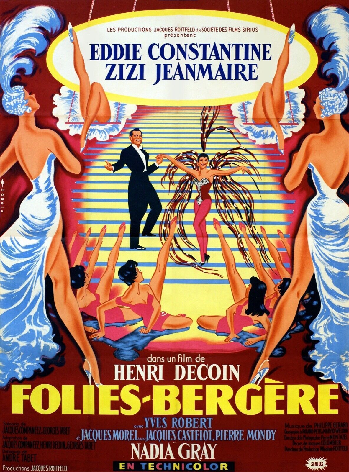 FOLIES BERGÈRES, EDDIE CONSTANTINE, 1957, REPRO MOVIE POSTER, VINTAGE, HQ
