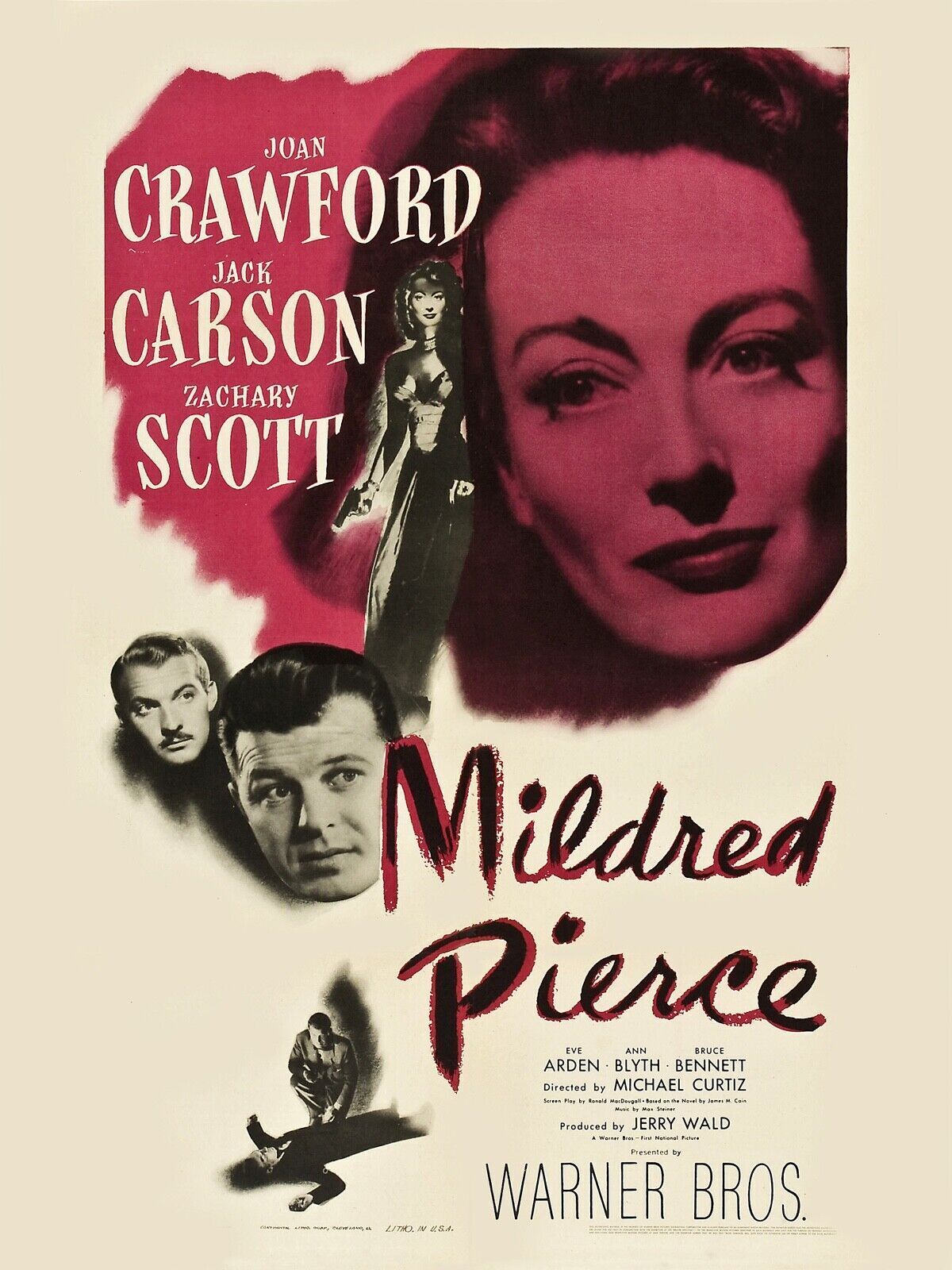 MILDRED PIERCE, JOAN CRAWFORD, 1945, REPRO VINTAGE CINEMA POSTER, HQ