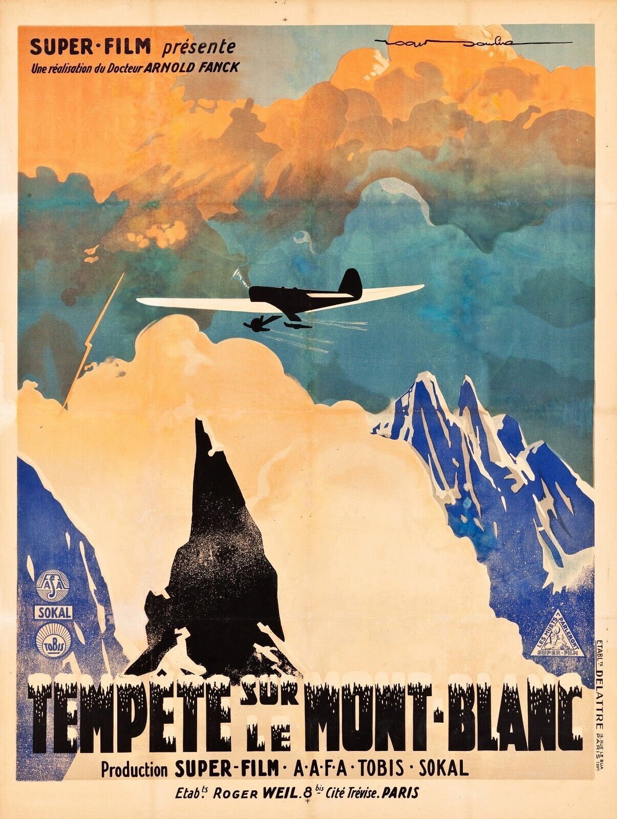 LA TEMPÊTE SUR LE MONT-BLANC, ARNOLD FANCK, 1930, REPRO AFFICHE CINÉMA, VINTAGE, HQ