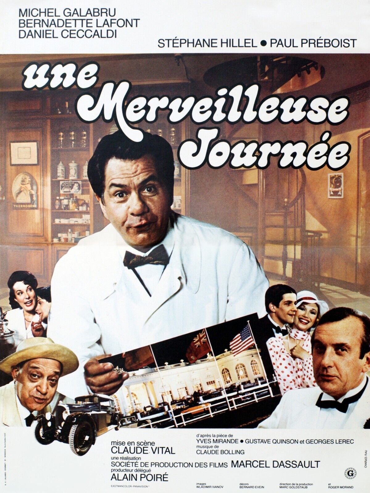 UNE MERVEILLEUSE JOURNÉE, MICHEL GALABRU, BERNADETTE LAFONT, REPRO AFFICHE CINÉMA VINTAGE