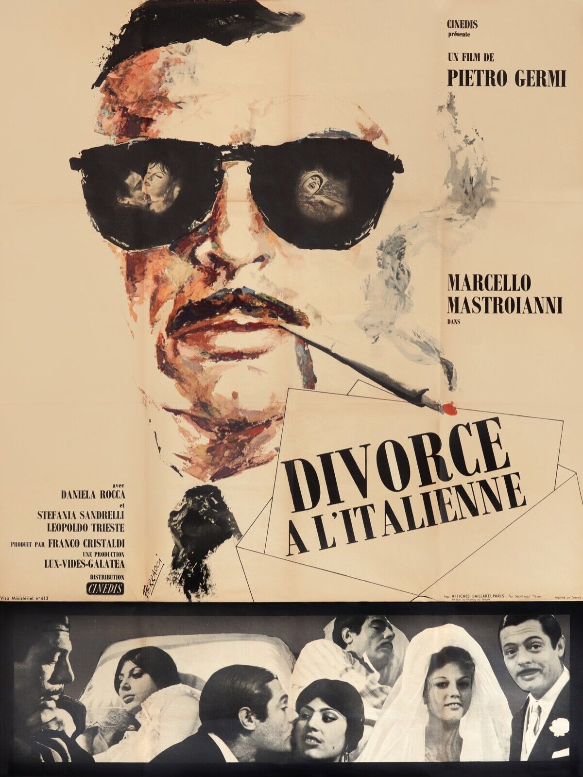 DIVORCE ITALIAN STYLE, MARCELLO MASTROIANNI, 1961, REPRO MOVIE POSTER, VINTAGE, HQ
