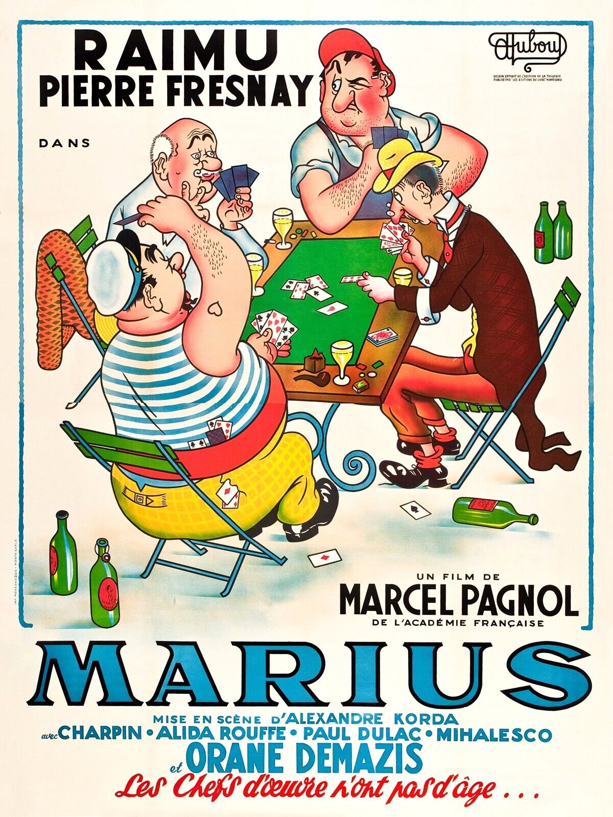 MARIUS, RAIMU, FRESNAY, MARCEL PAGNOL, 1931, Vintage Cinema Poster Reproduction, HQ