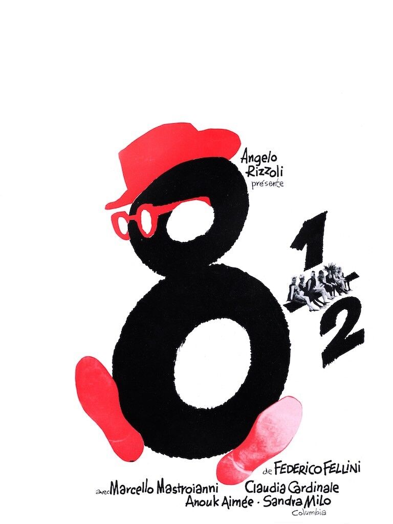 EIGHT AND A HALF, MARCELLO MASTROIANNI, 1963, REPRO MOVIE POSTER, VINTAGE, HQ.