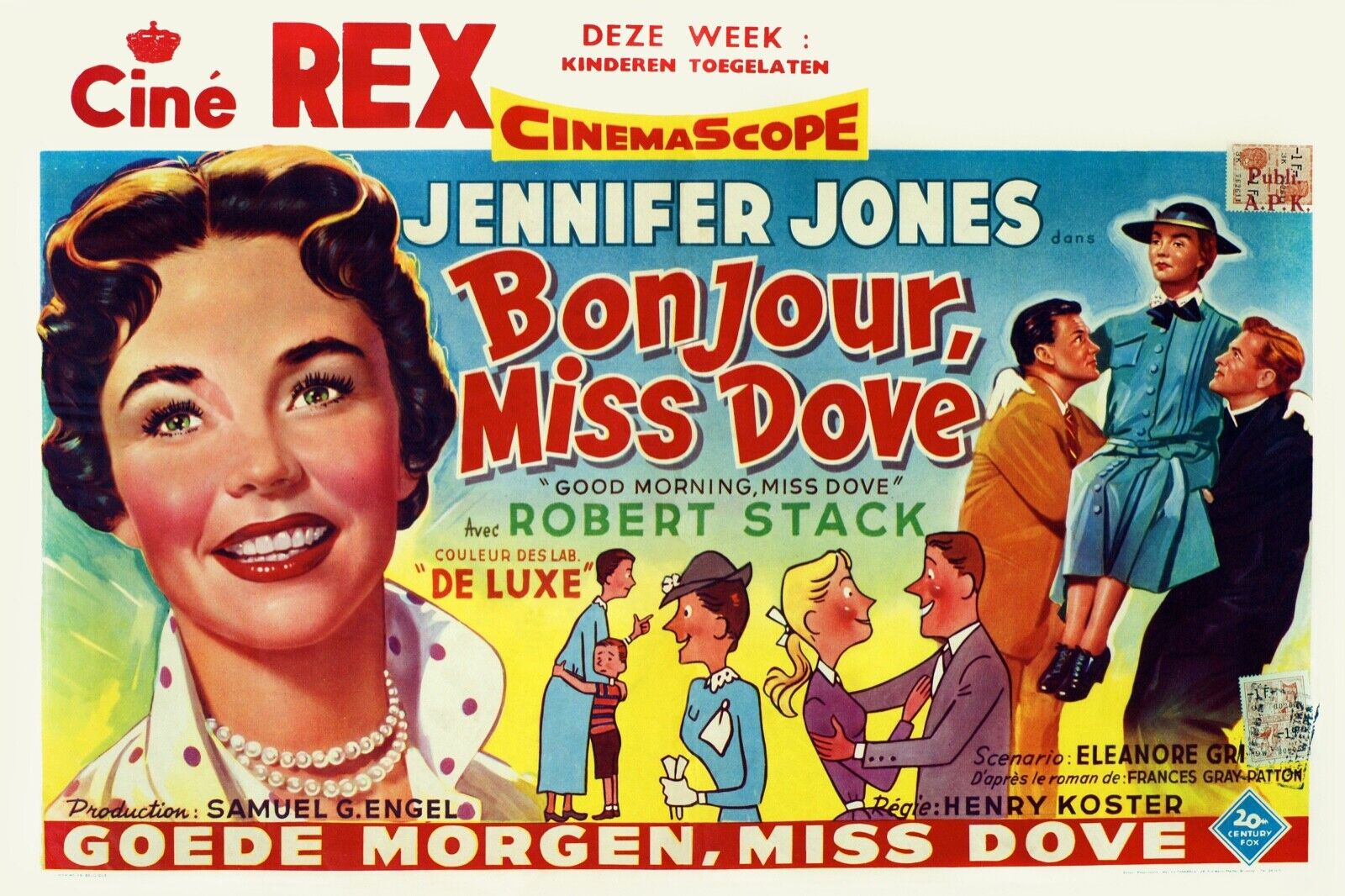 BONJOUR MISS DOVE, JENNIFER JONES, 1955, REPRO MOVIE POSTER, VINTAGE, HQ