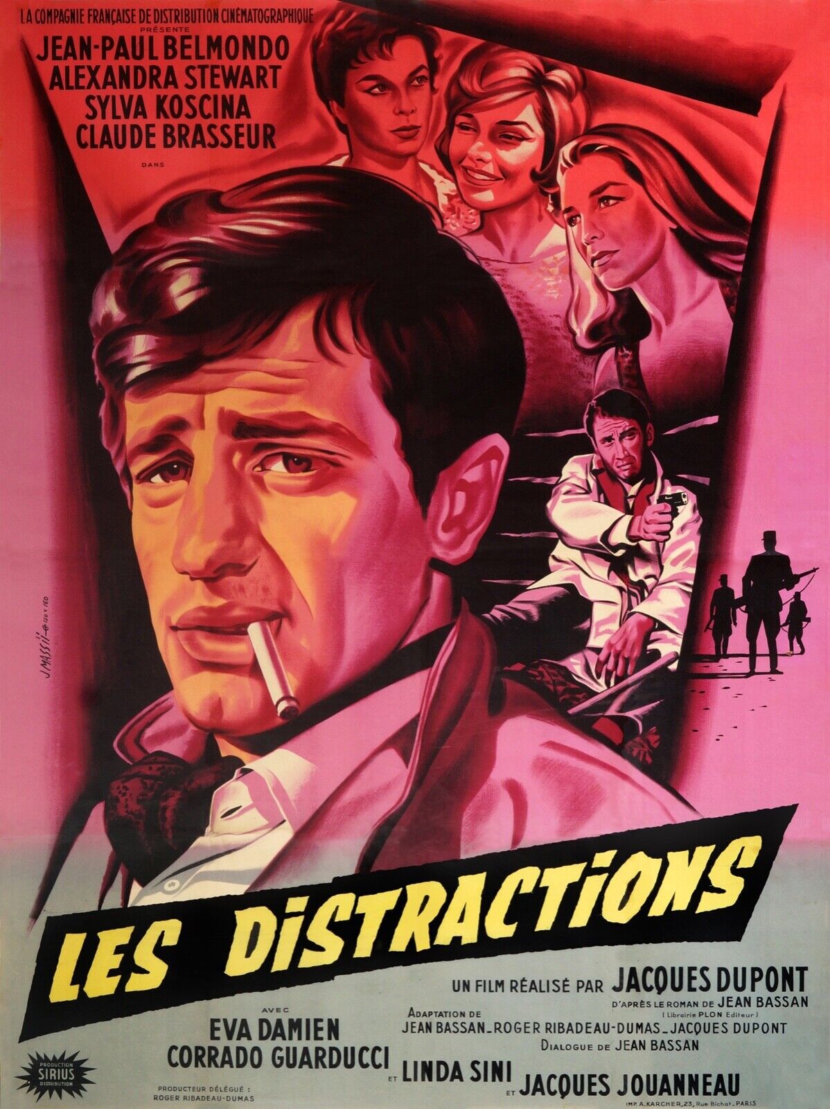 LES DISTRACTIONS, JEAN-PAUL BELMONDO, 1960, Repro affiche cinéma VINTAGE, HQ