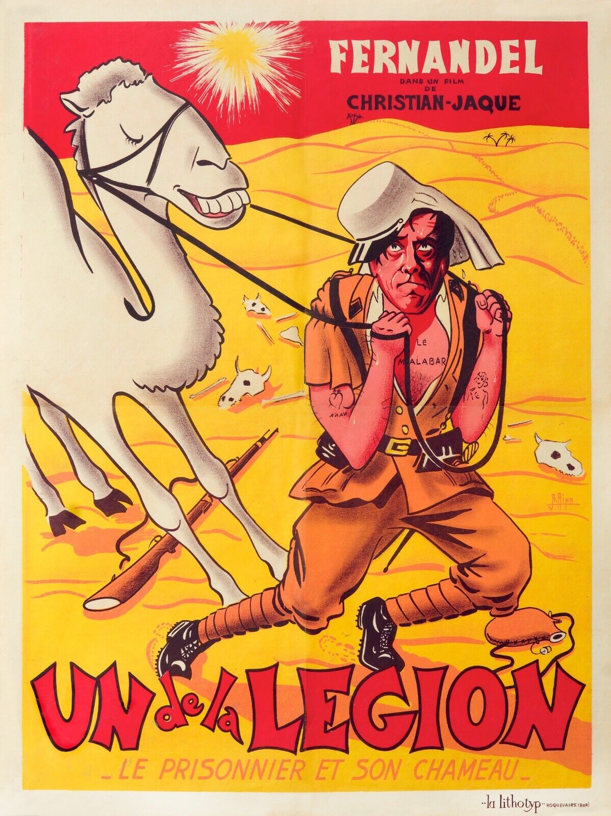 UN DE LA LÉGION, FERNANDEL, CHRISTIAN-JAQUE, REPRO AFFICHE DE CINEMA VINTAGE, HQ