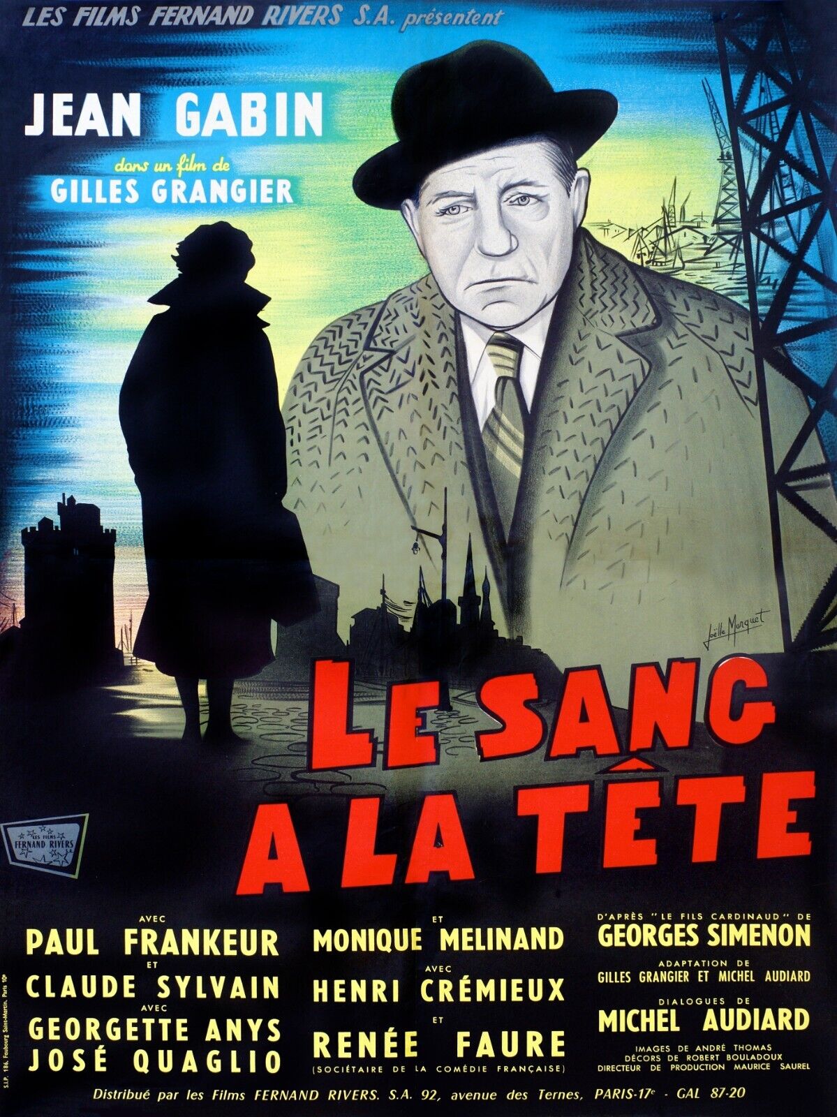 BLOOD TO THE HEAD, JEAN GABIN, 1956, REPRO VINTAGE CINEMA POSTER, HQ