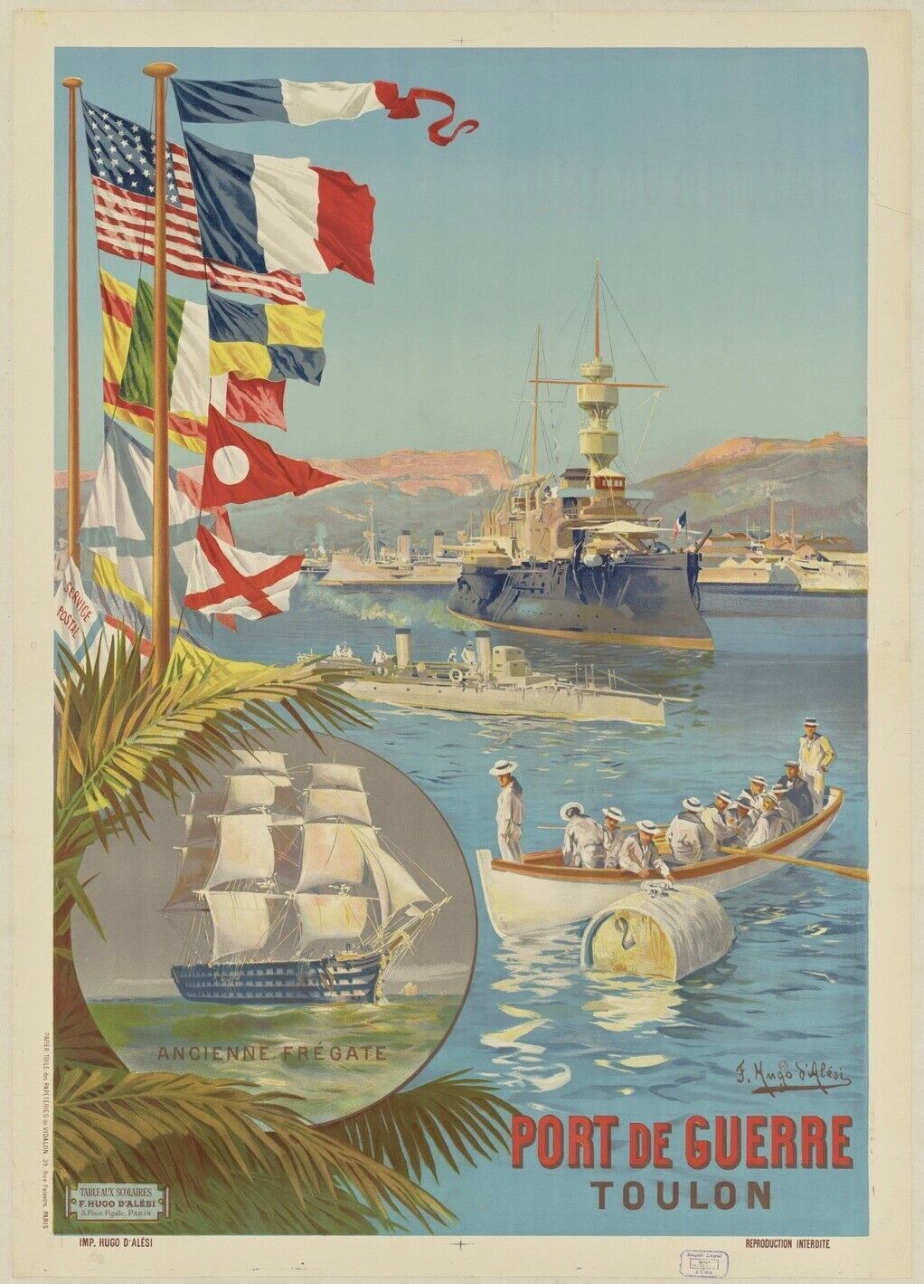 TOULON PORT DE GUERRE REPRO AFFICHE VINTAGE VOYAGE TOURISME, HQ