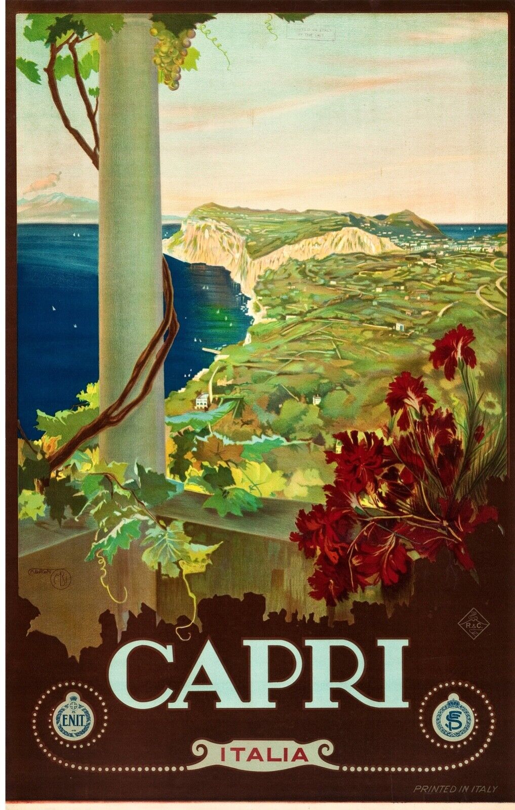 CAPRI, ITALIE, MER, REPRO TRAVEL PUBLICITY POSTER, VINTAGE, HQ
