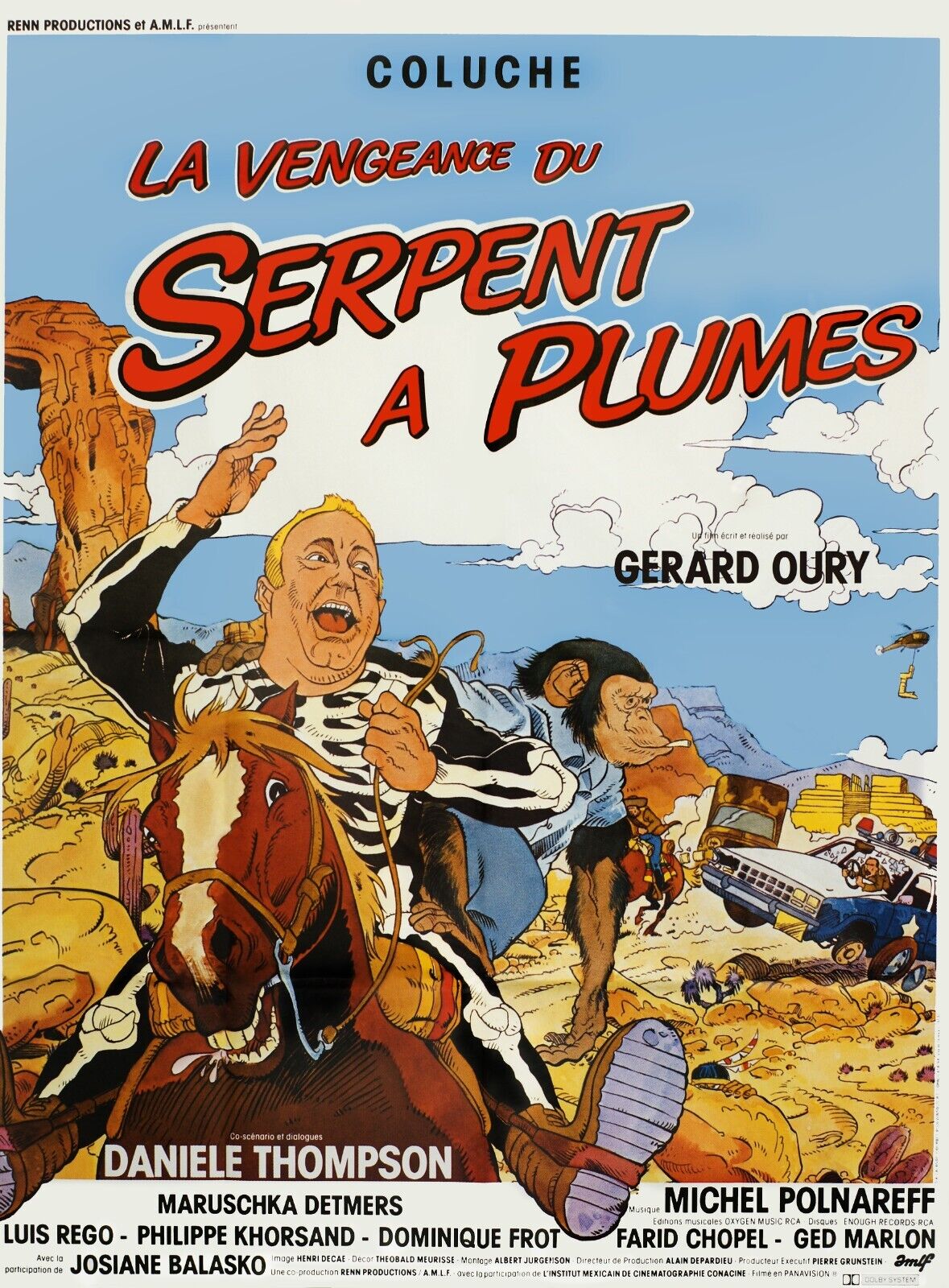 VENGEANCE DU SERPENT À PLUMES, COLUCHE, 1984, REPRO AFFICHE DE CINEMA VINTAGE