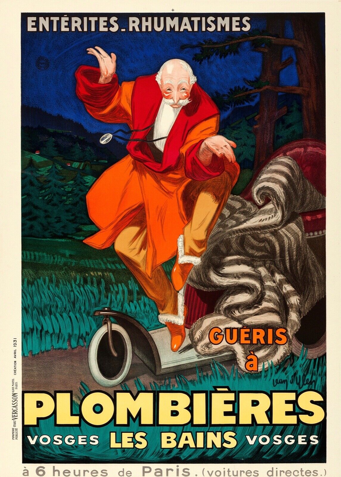 PLOMBIÈRES, LES BAINS VOSGES, FRANCE, REPRO AFFICHE VOYAGE VINTAGE HQ