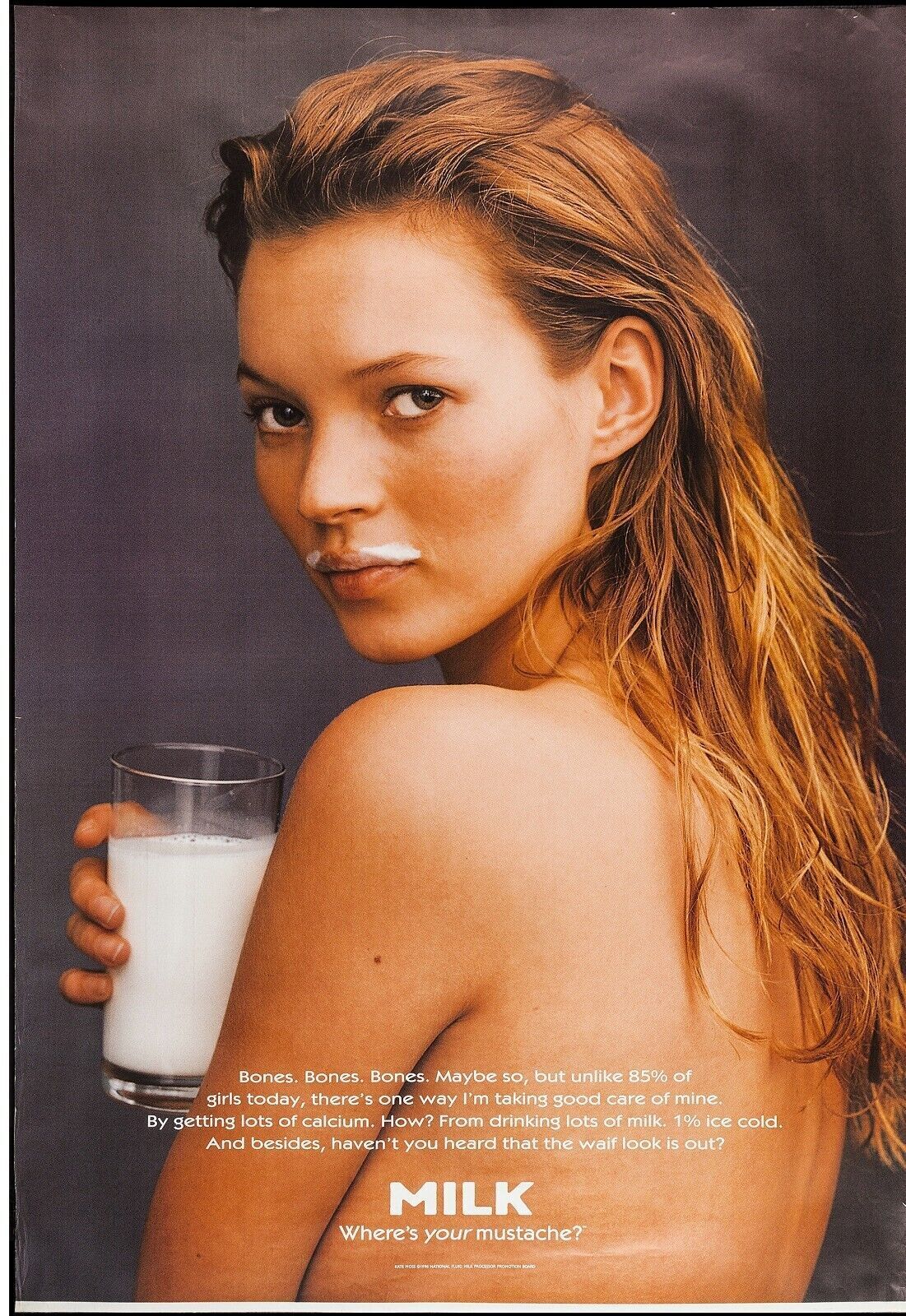 MILK, KATE MOSS, "GOT MILK", 1996, Repro affiche publicitaire VINTAGE, HQ