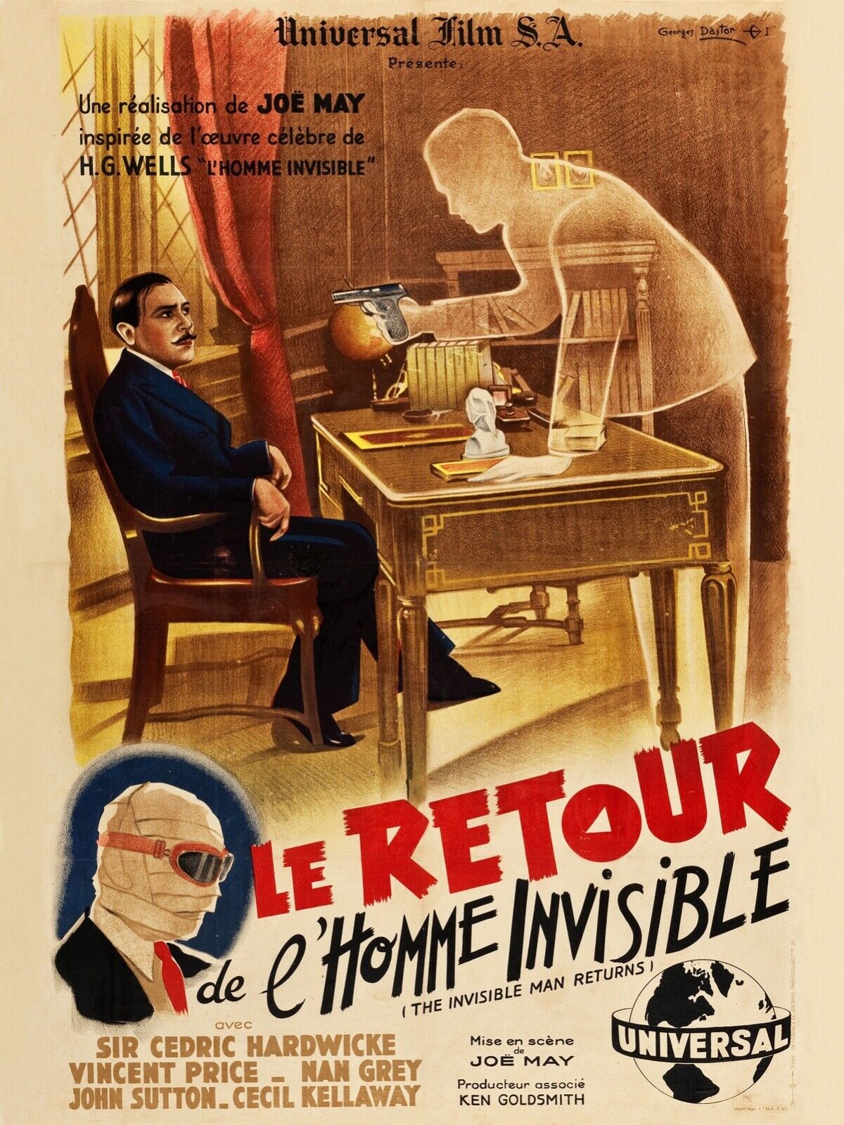 LE RETOUR DE L’HOMME INVISIBLE, VINCENT PRICE, 1940, REPRO AFFICHE CINÉMA VINTAGE, HQ