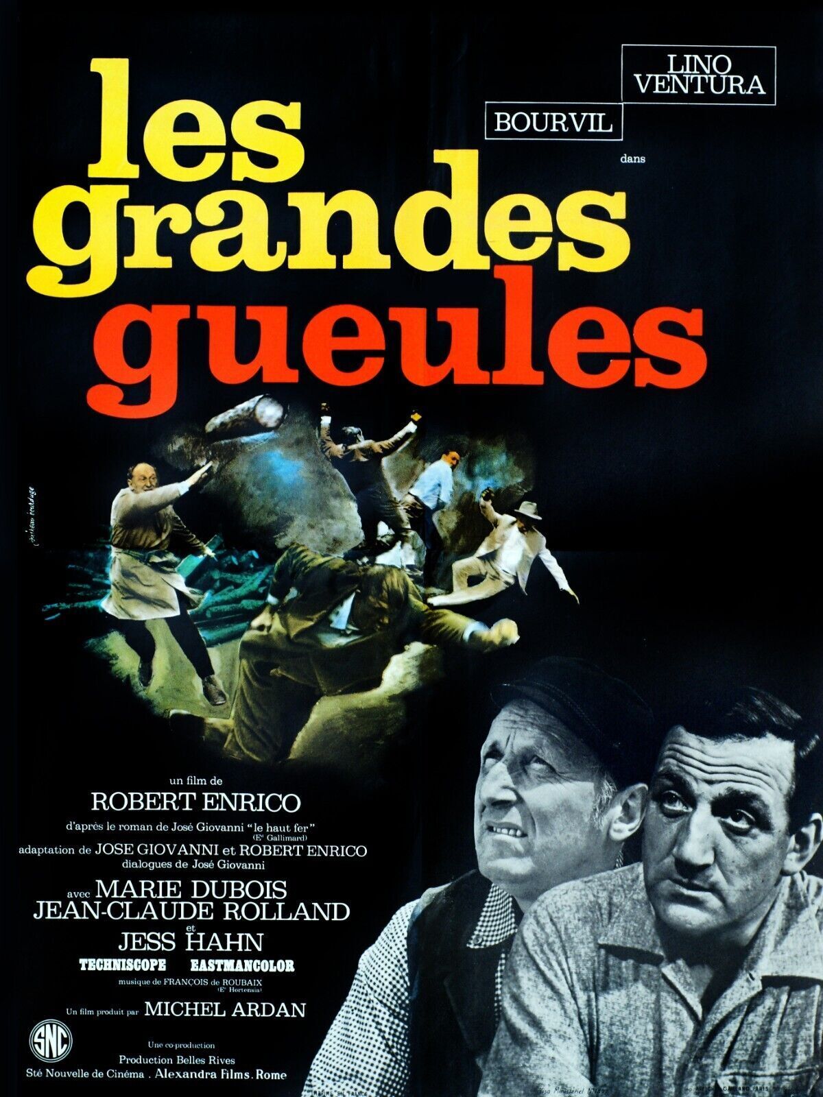 LES GRANDES GUEULES, BOURVIL, LINO VENTURA, 1965, REPRO AFFICHE CINEMA VINTAGE, HQ