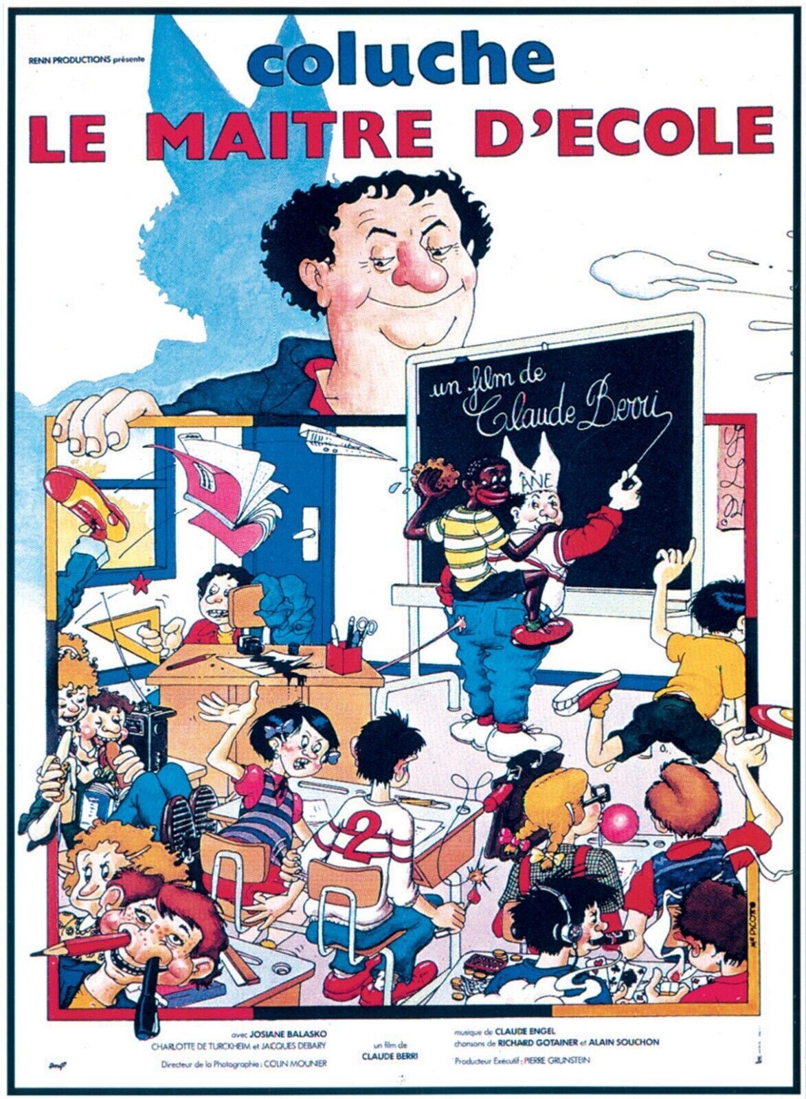 LE MAITRE D'ECOLE, COLUCHE, 1981 repro affiche de cinema, VINTAGE, HQ