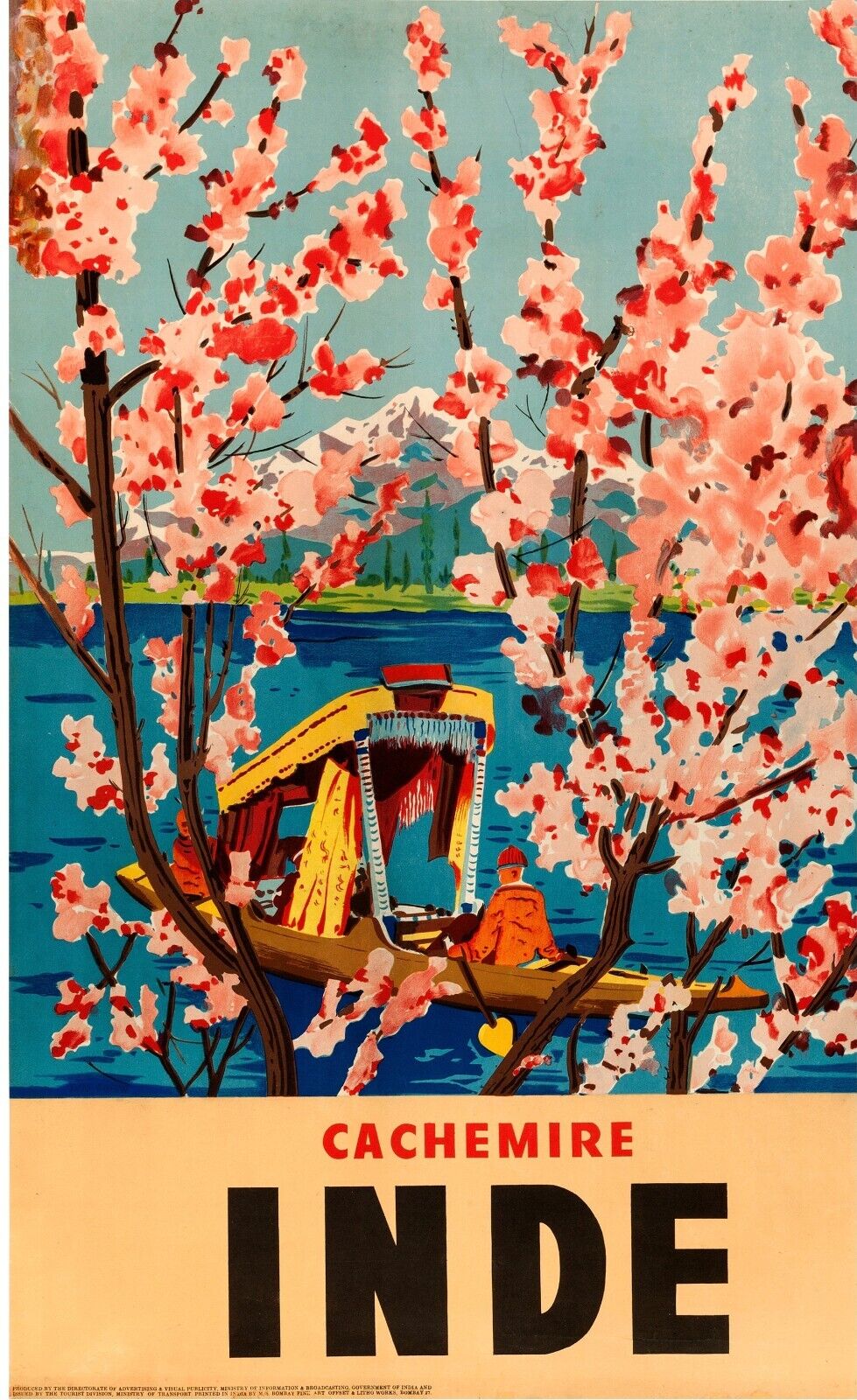 INDE CACHEMIRE, REPRO TRAVEL POSTER, VINTAGE, HQ.