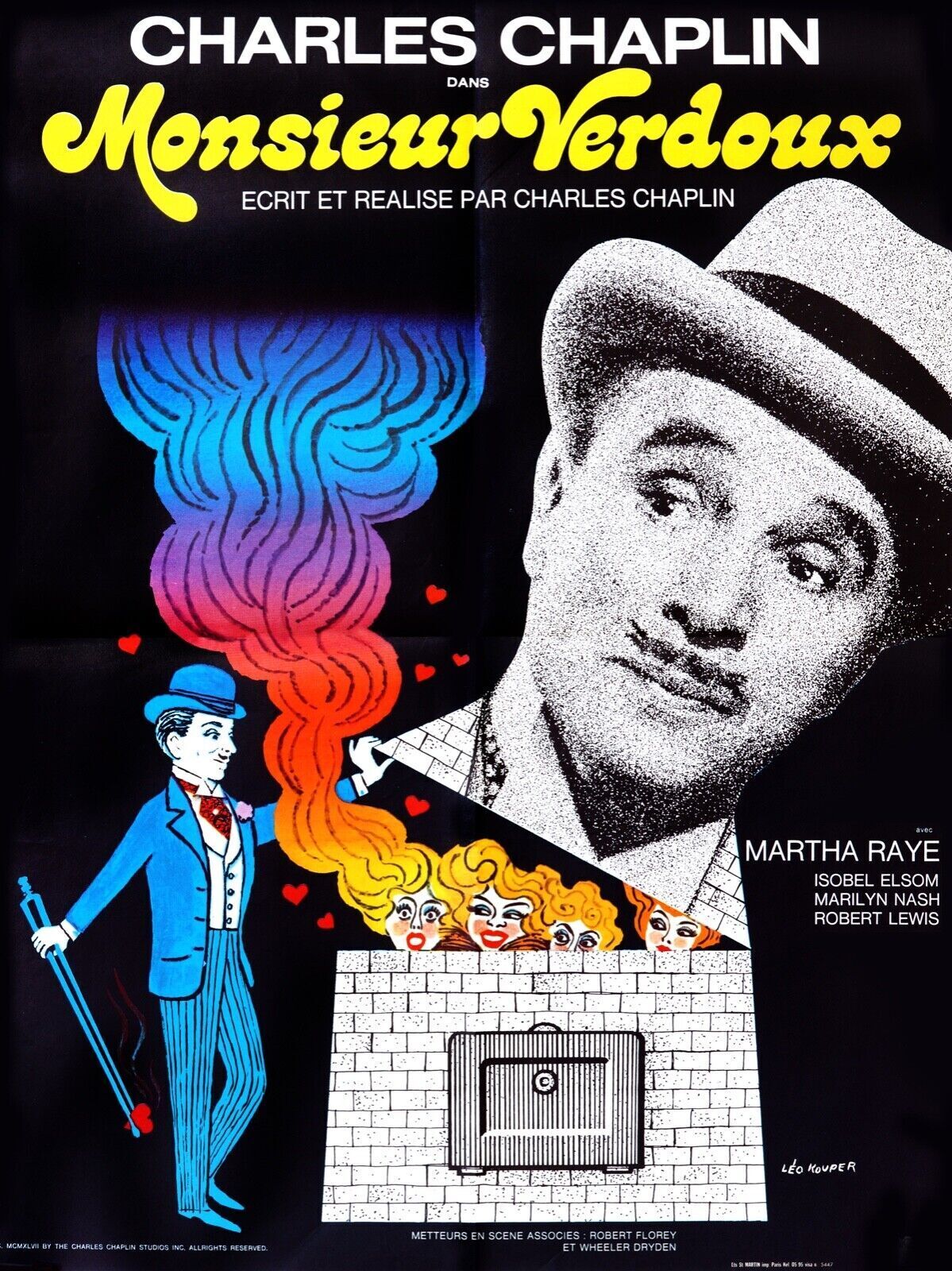 MONSIEUR VERDOUX CHARLES CHAPLIN, 1947, REPRO VINTAGE CINEMA POSTER, HQ