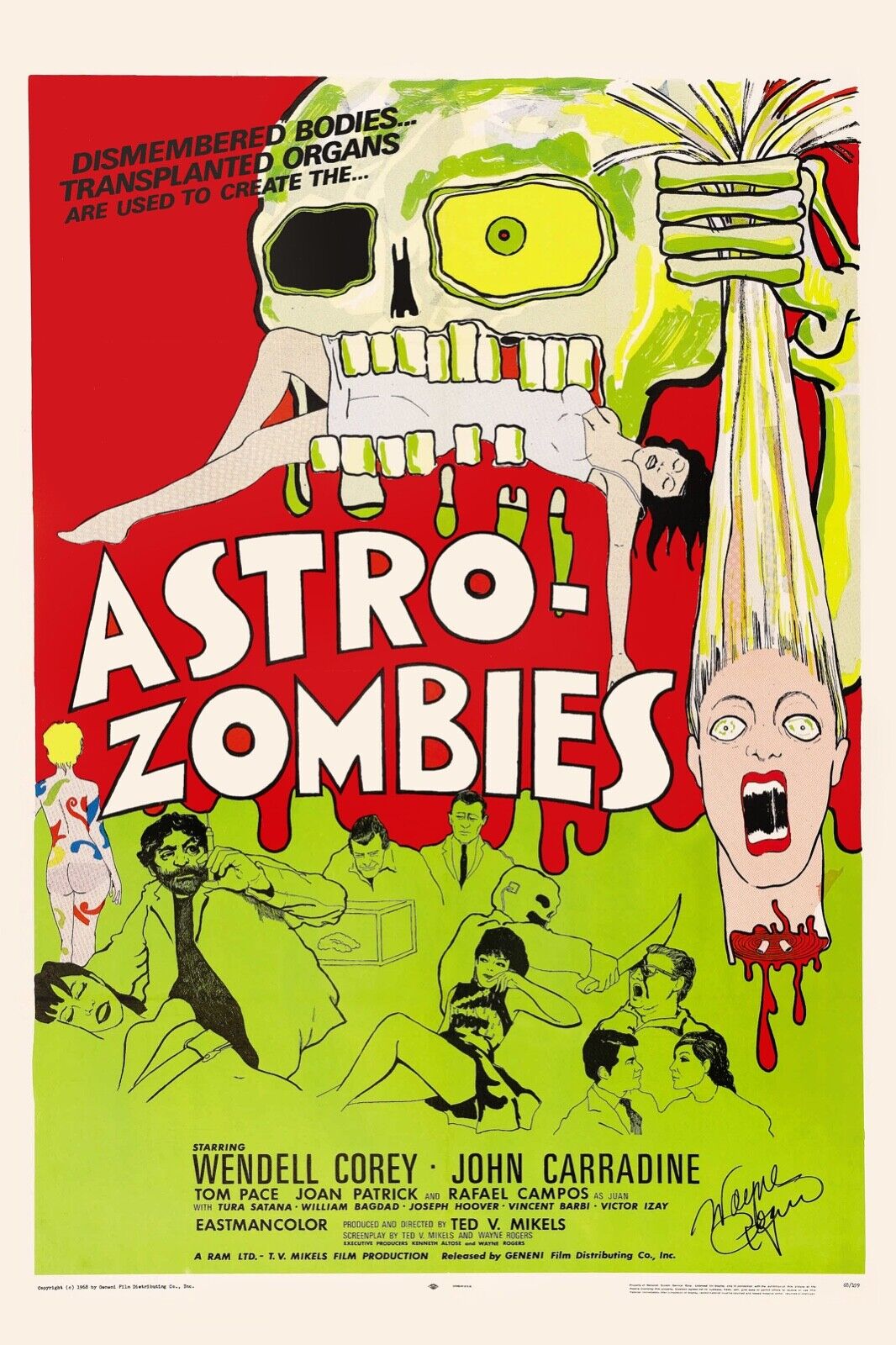 ASTRO-ZOMBIES, JOHN CARRADINE, 1968, REPRO MOVIE POSTER, VINTAGE, HQ
