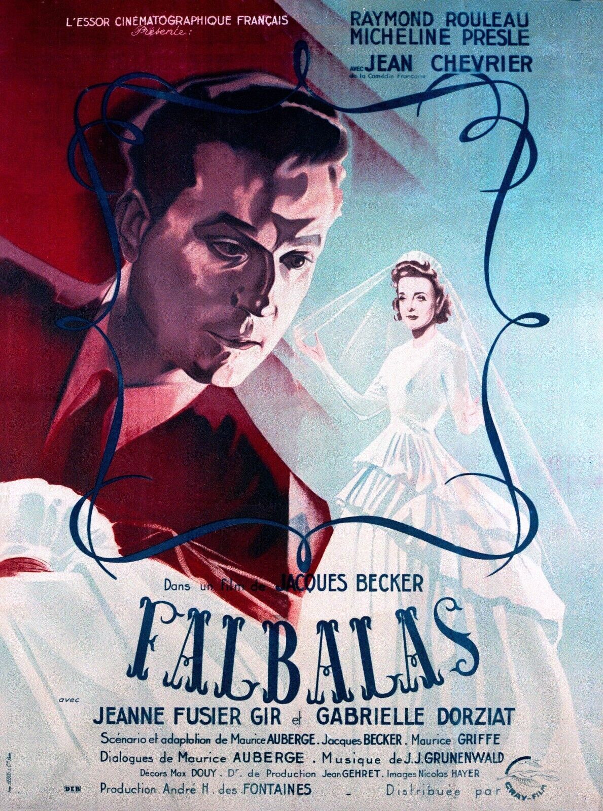 FALBALAS, MICHELINE PRESLE, 1945, REPRODUCCIÓN DE CARTEL DE PELÍCULA, VINTAGE, HQ