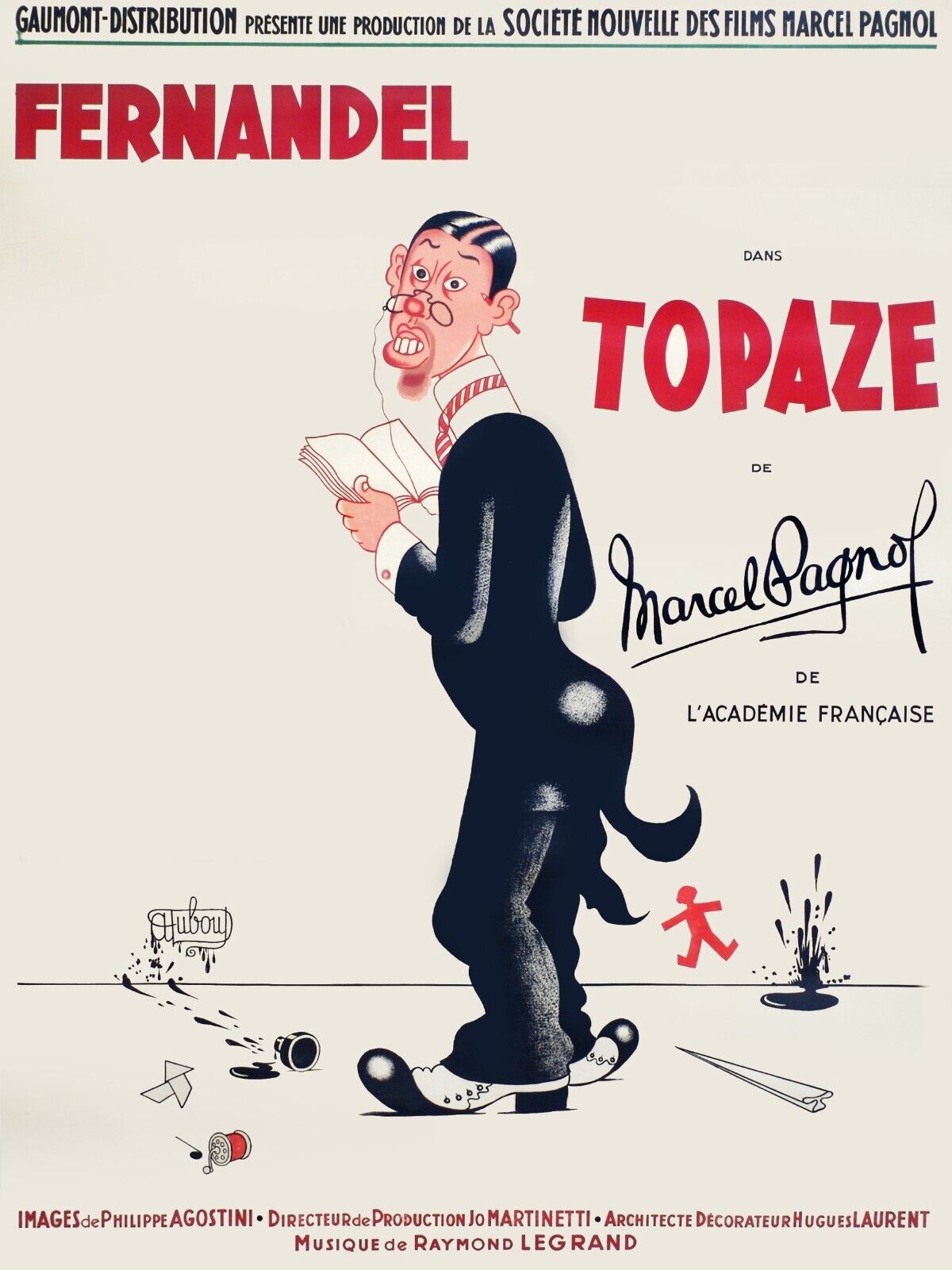 TOPAZE, FERNANDEL, MARCEL PAGNOL, 1951, REPRO AFFICHE CINEMA HQ