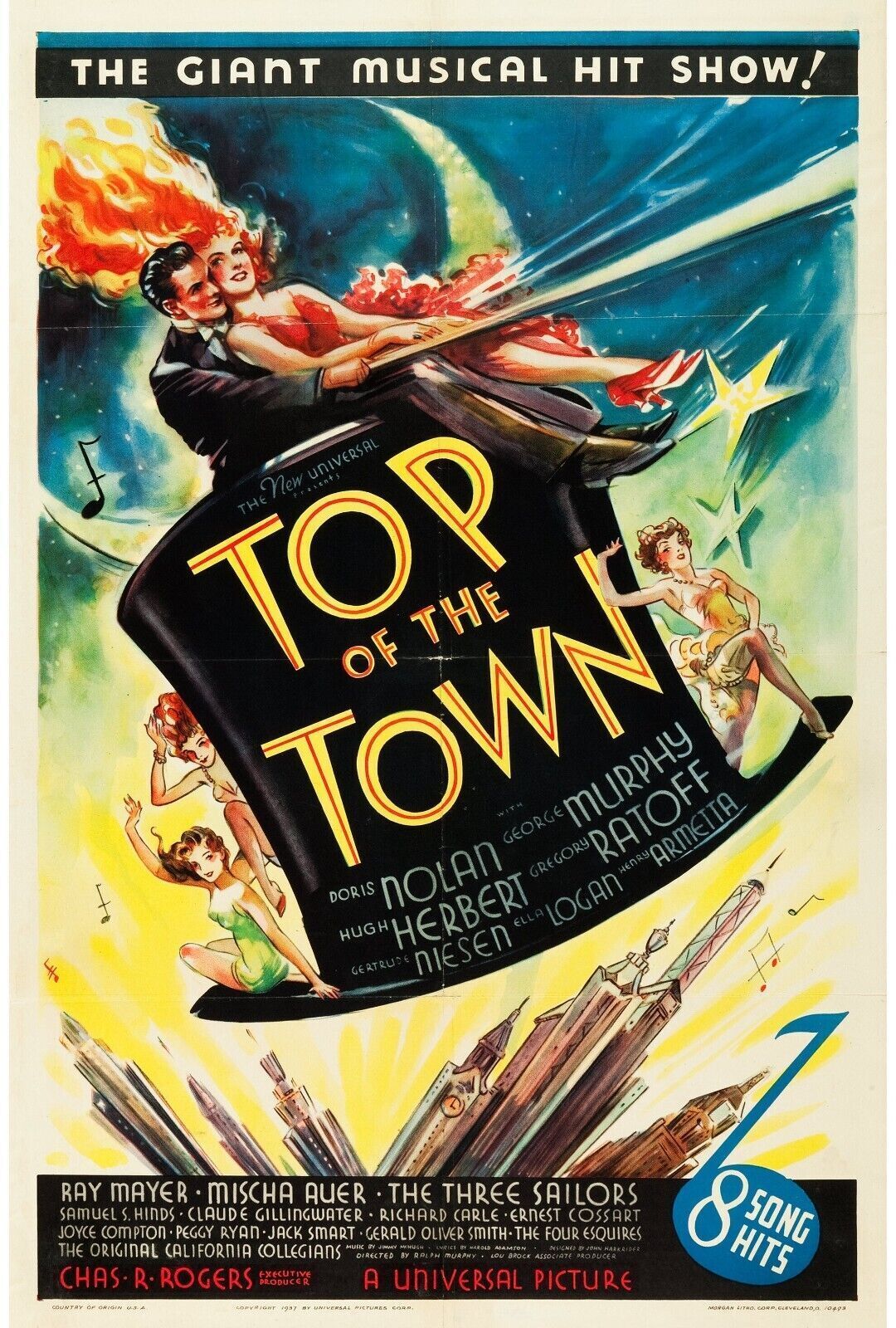 SUR LES TOITS DE NEW YORK, TOP OF THE TOWN, DORIS NOLAN, 1937, Repro affiche cinéma, HQ