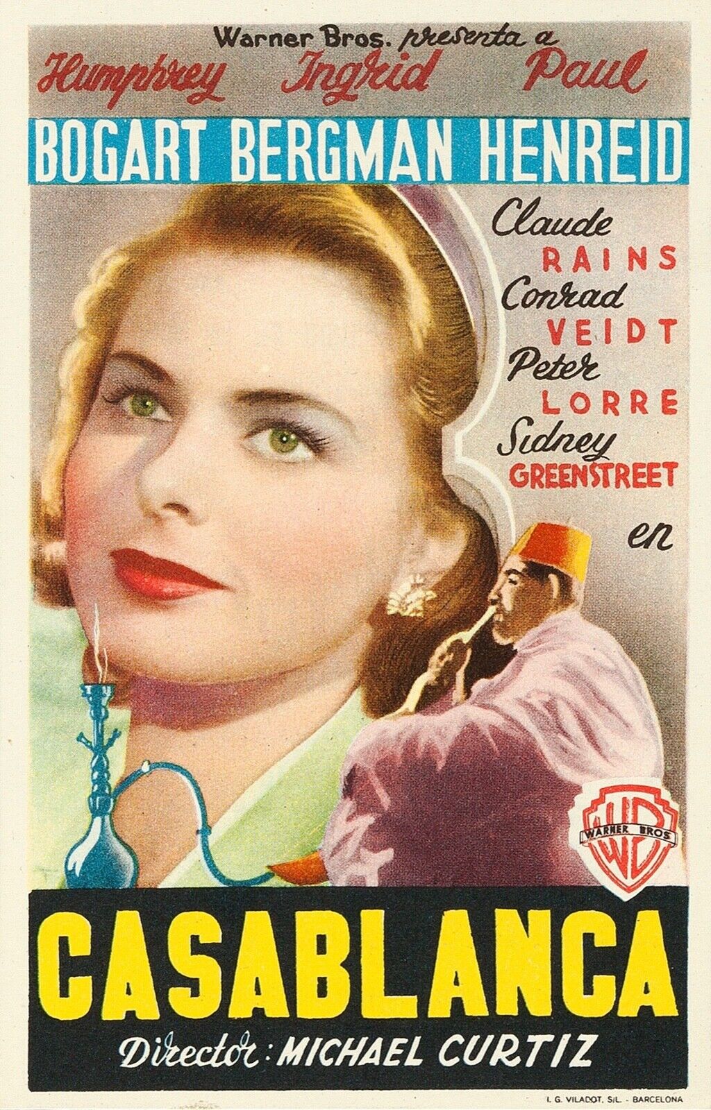 CASABLANCA, HUMPHREY BOGART, 1942, REPRODUCCIÓN DE CARTEL DE PELÍCULA, VINTAGE, SEGUNDA CALIDAD