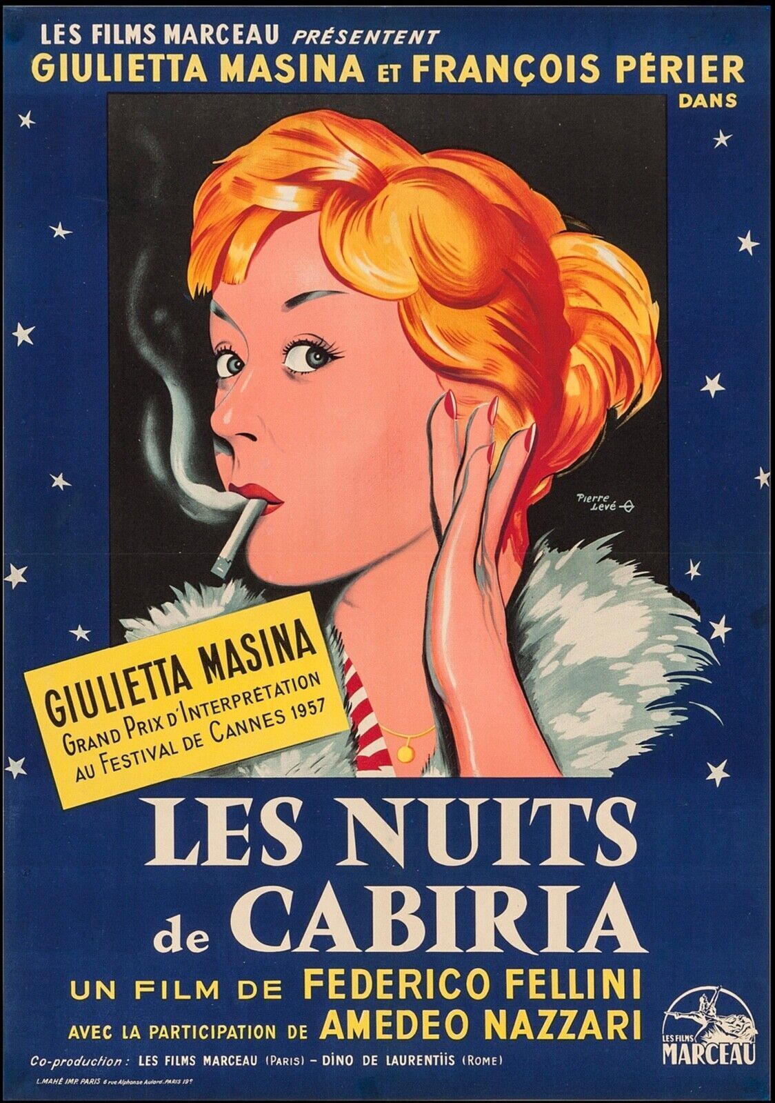 LAS NOCHES DE CABIRIA, FREDERICO FELLINI, 1957, Reproducción de póster de cine VINTAGE, HQ
