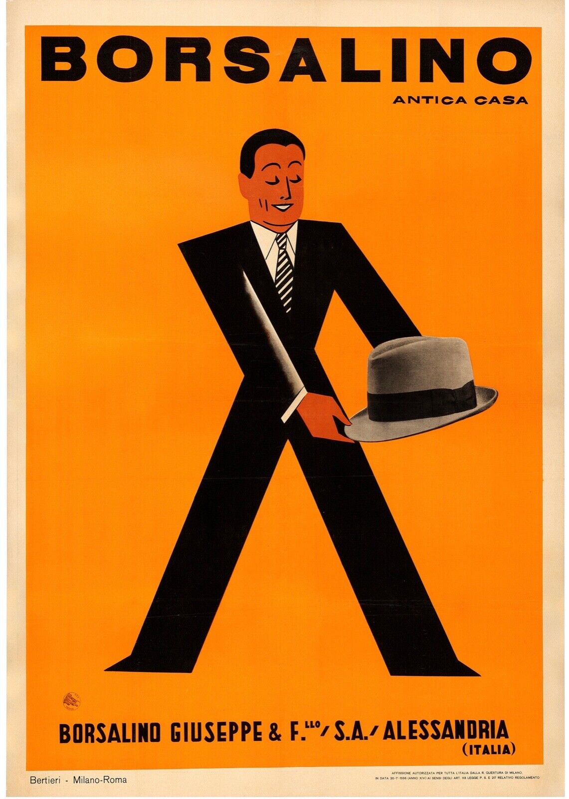 BORSALINO CHAPEAUX MODE REPRO AFFICHE PUBLICITAIRE VINTAGE
