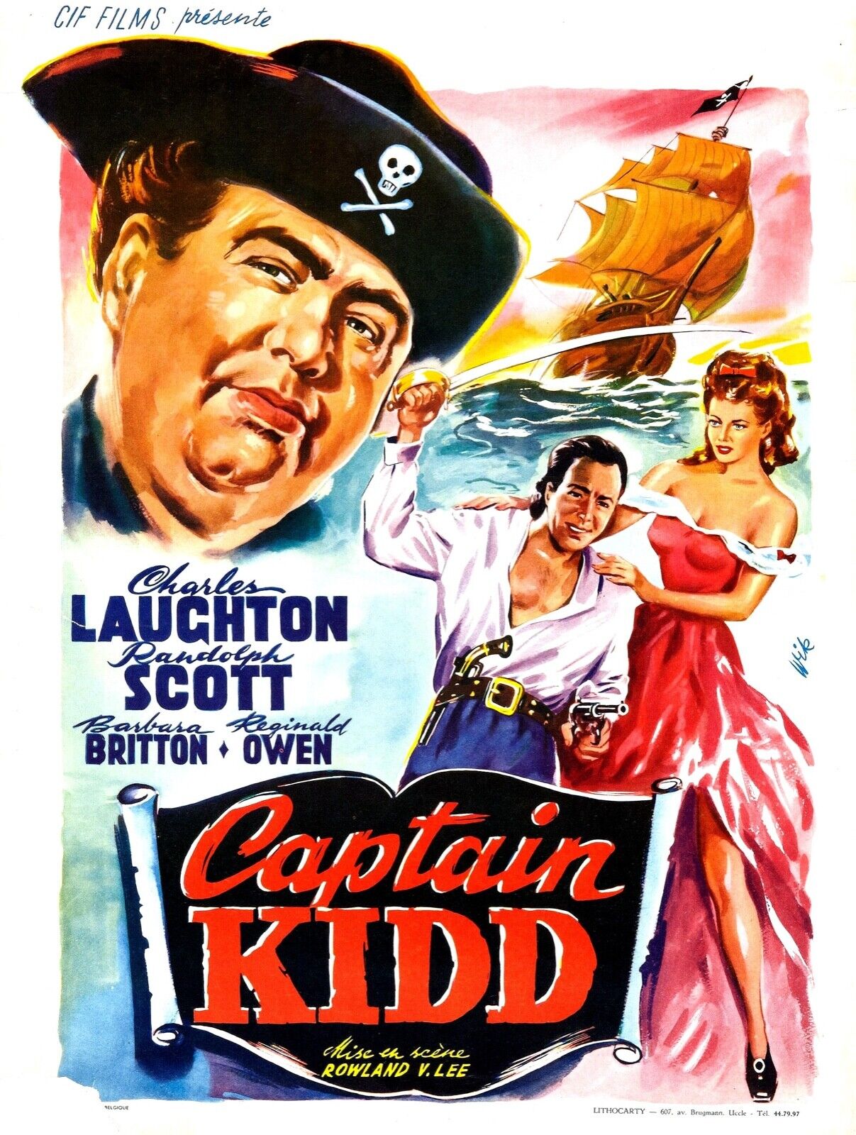 CAPTAIN KIDD, CHARLES LAUGHTON, 1945, REPRO MOVIE POSTER, VINTAGE, HQ