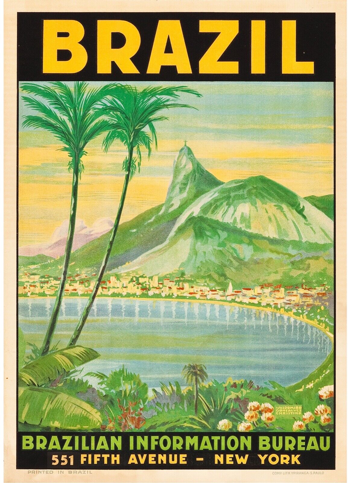 BRÉSIL (BRAZIL), REPRO TRAVEL PUBLICITY POSTER, VINTAGE, HQ