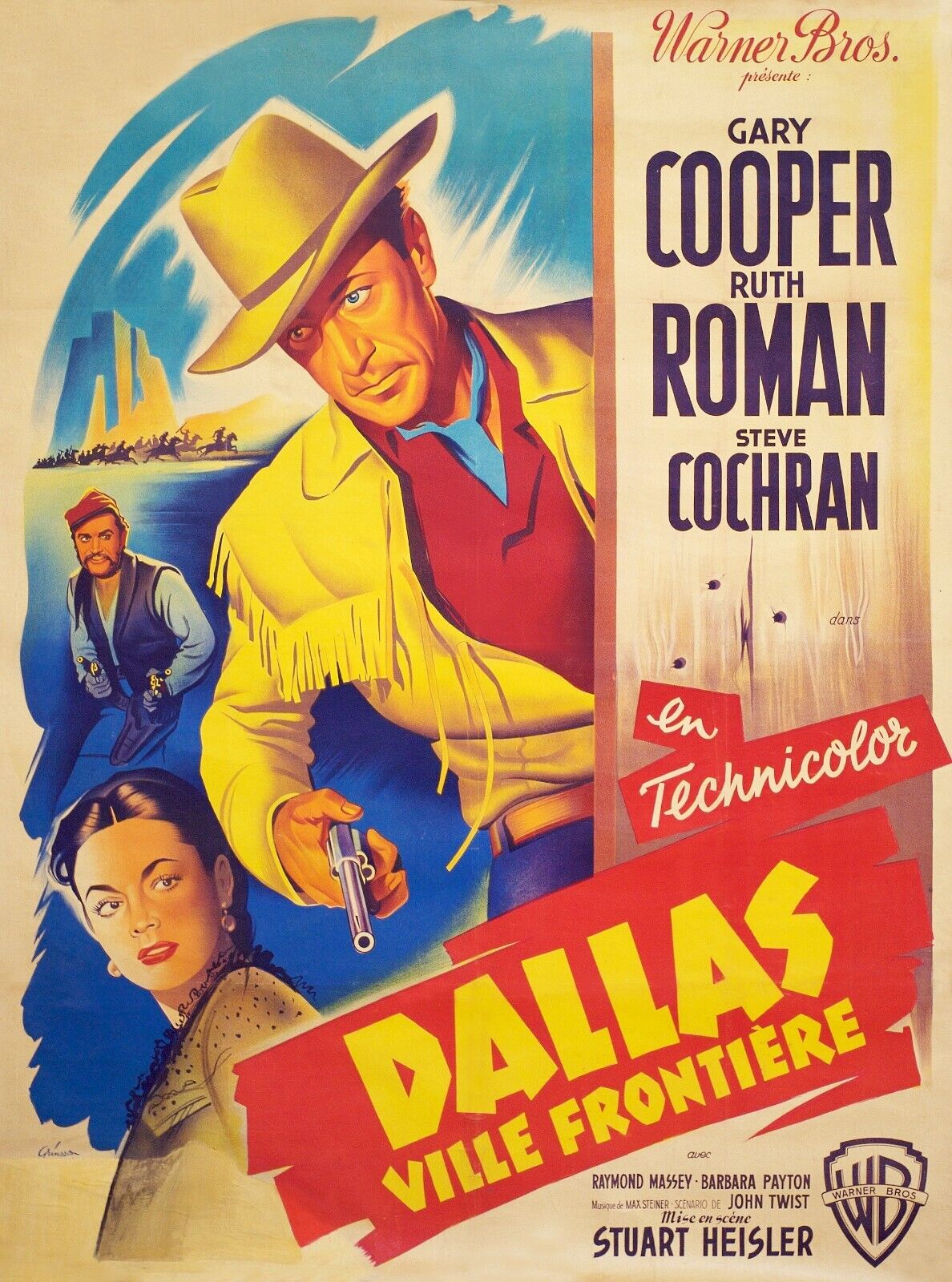DALLAS, CIUDAD FRONTERIZA, GARY COOPER, 1950, REPRODUCCIÓN DE CARTEL DE PELÍCULA, VINTAGE, SEDE,