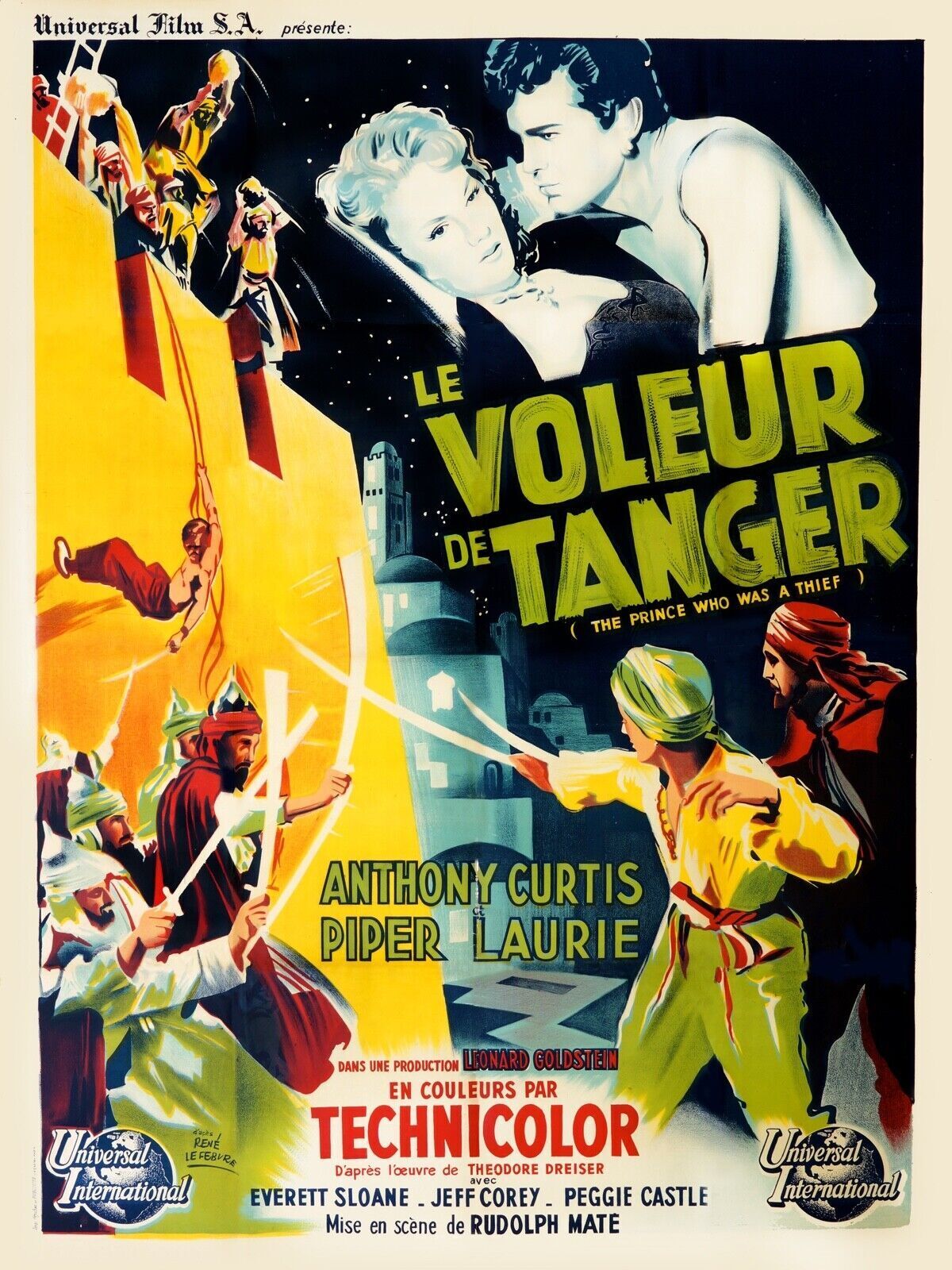 LE VOLEUR DE TANGER, TONY CURTIS, 1951, Repro affiche cinéma VINTAGE, HQ