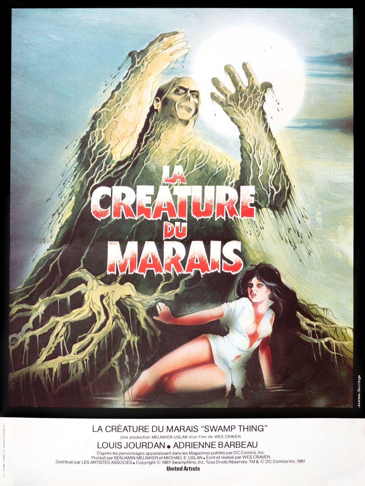 LA CRÉATURE DU MARAIS, LOUIS JOURDAN, 1985, REPRO AFFICHE CINÉMA VINTAGE, HQ