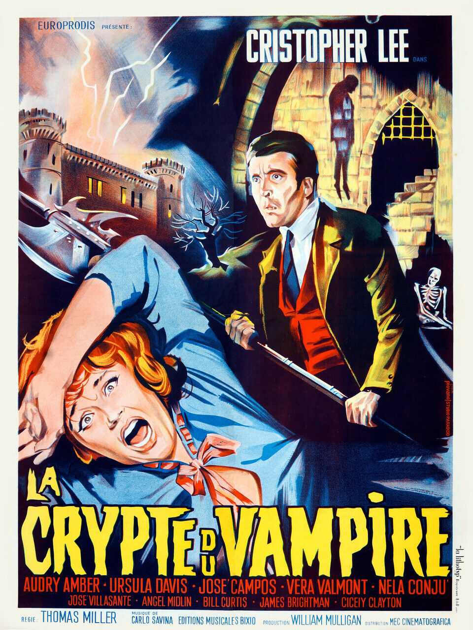LA CRYPTE DU VAMPIRE, CHRISTOPHER LEE, 1964, REPRO AFFICHE CINÉMA VINTAGE, HQ