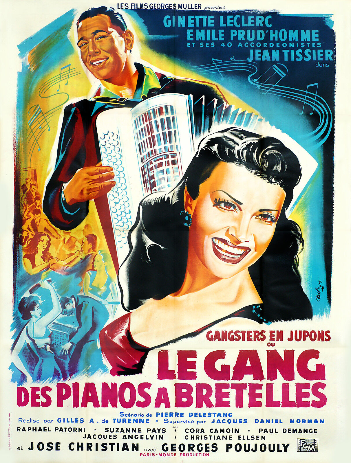 THE GANG OF THE BRACELET PIANOS, GINETTE LECLERC, 1952, REPRO MOVIE POSTER, VINTAGE, HQ