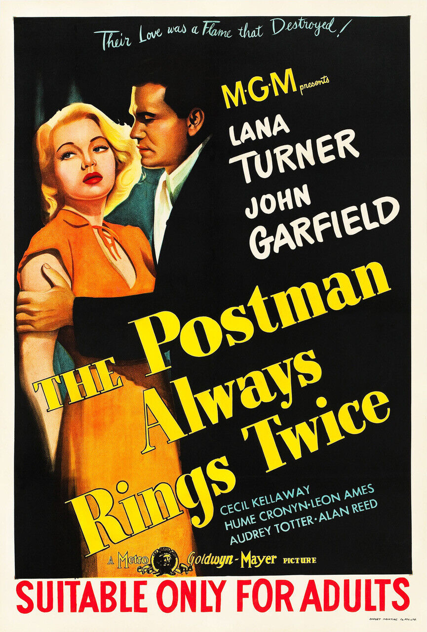 THE POSTMAN ALWAYS RINGS TWICE, JOHN GARFIELD, LANA TURNER, 1946, REPRO VINTAGE CINEMA POSTER, HQ