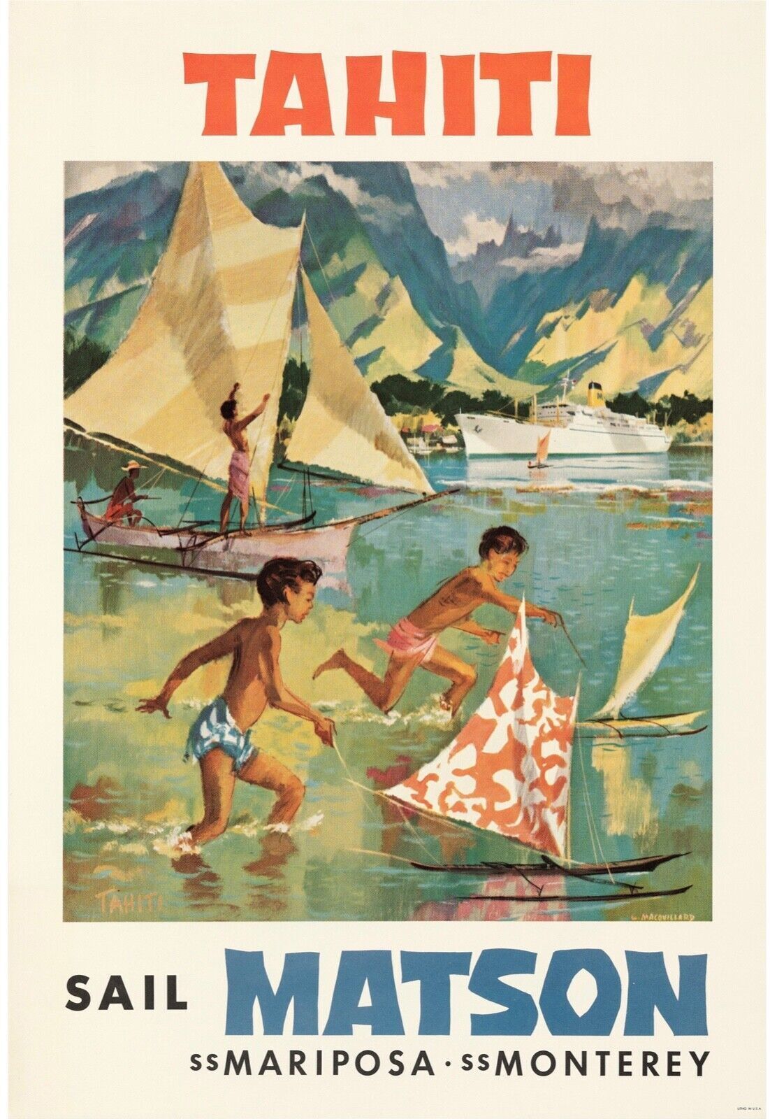 TAHITI, SAIL MATSON, TOURISME, REPRO AFFICHE PUB VINTAGE, HQ