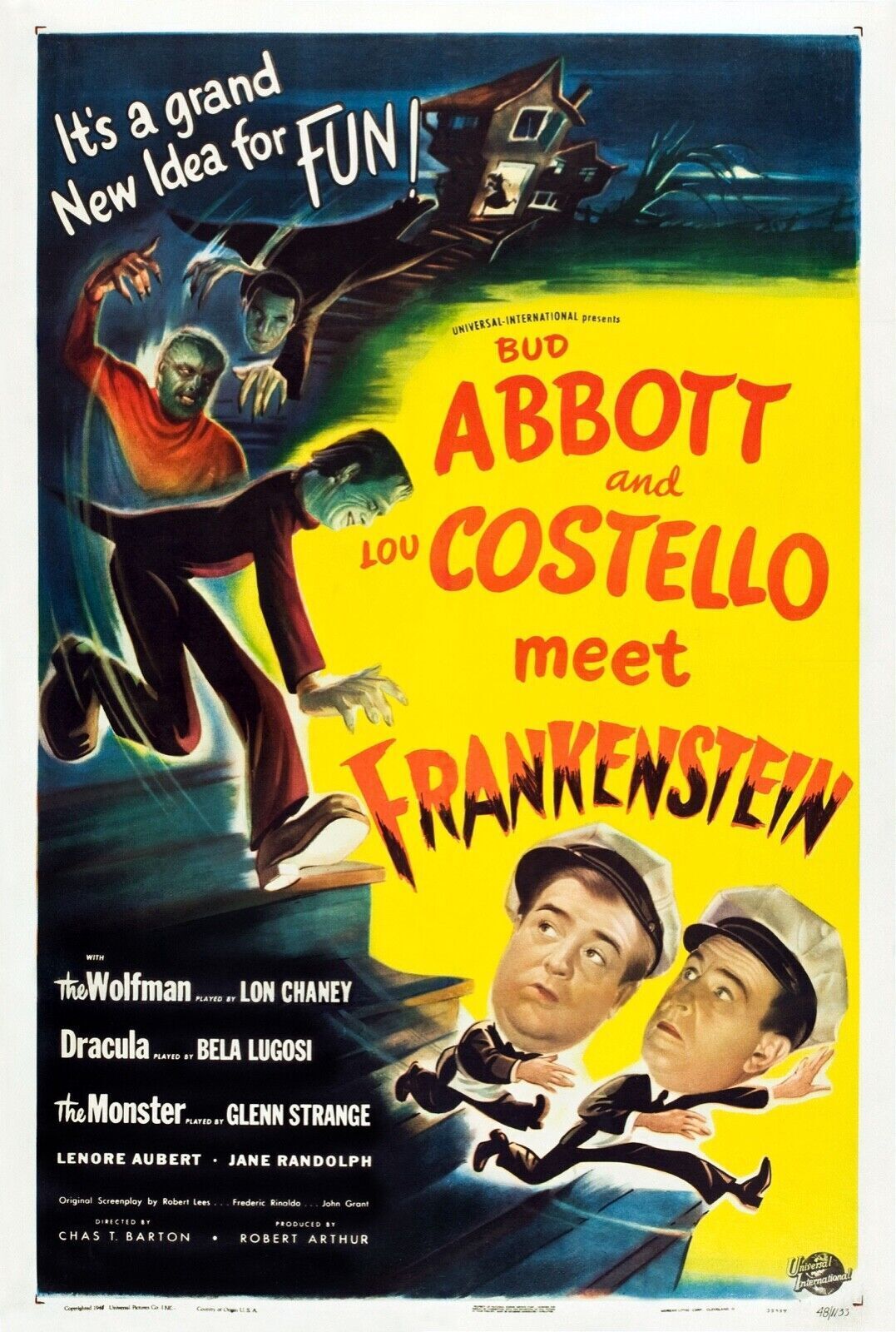 ABBOTT AND COSTELLO MEET FRANKENSTEIN, BUD ABBOTT, LOU COSTELLO, 1948, REPRO AFFICHE CINÉMA BELGE, HQ