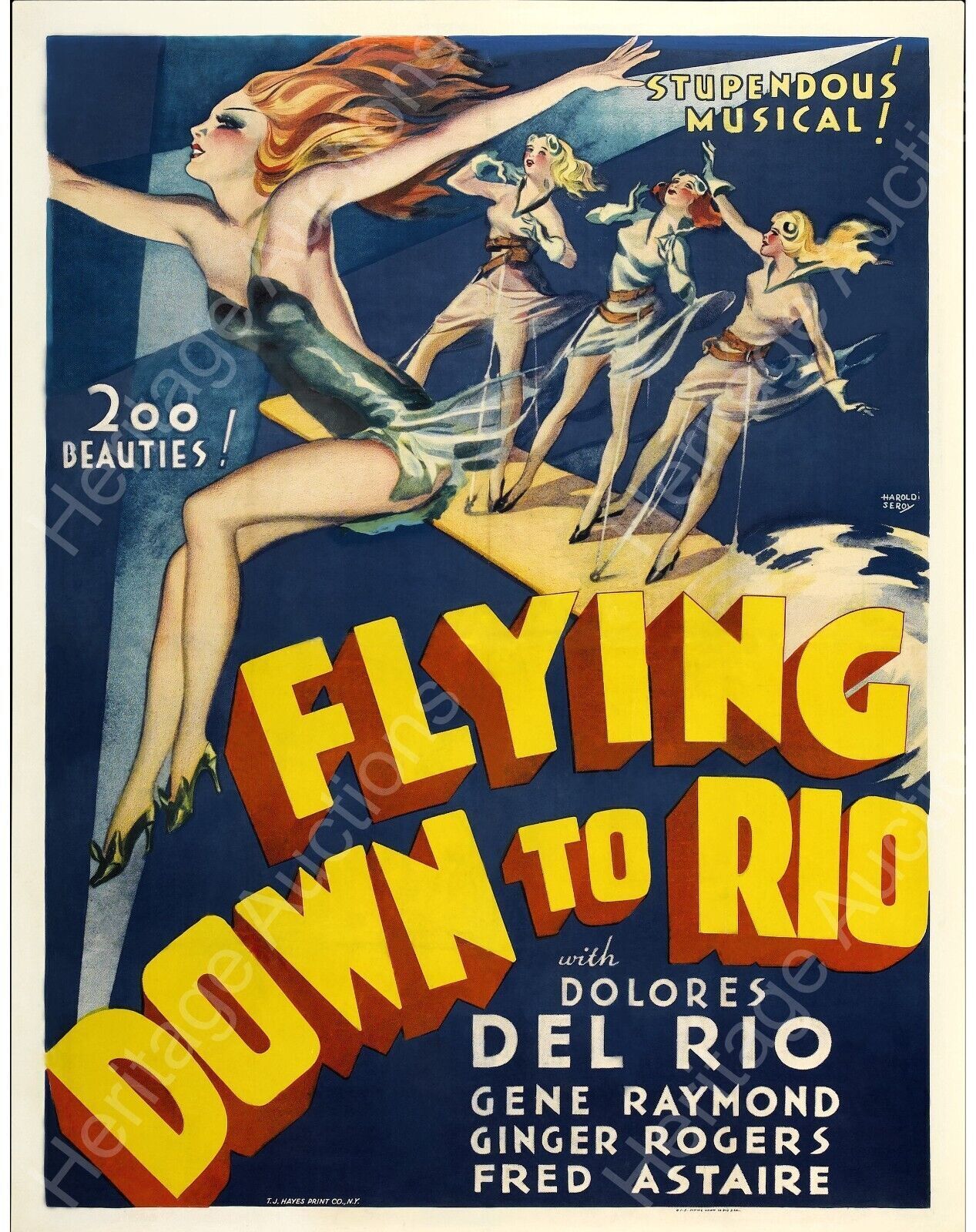 CARIOCA (VOLANDO HACIA RÍO), FRED ASTAIRE, GINGER ROGERS, 1933, REPRODUCCIÓN DE CARTEL DE PELÍCULA, VINTAGE, HQ