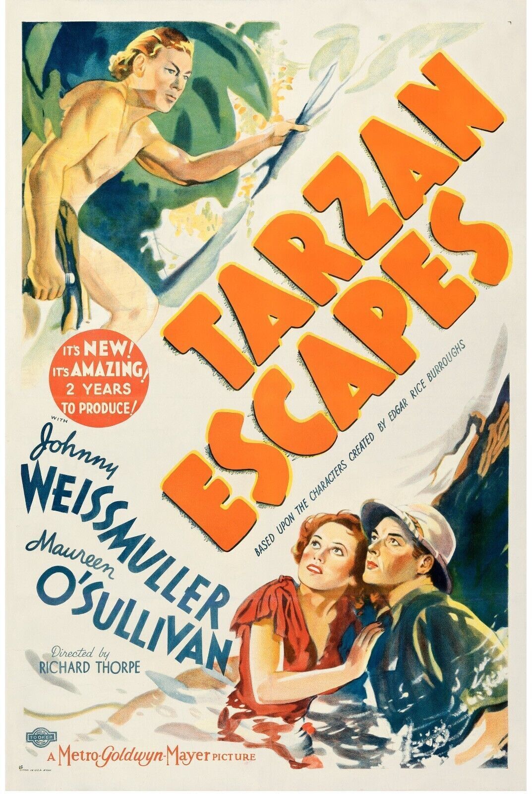 TARZAN S'EVADE, TARZAN ESCAPES, JOHNNY WEISSMULLER, 1936, repro affiche cinéma, HQ