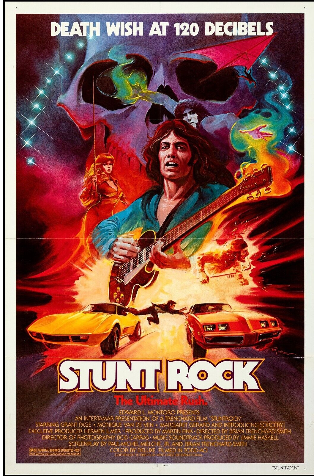 STUNT ROCK DEATH WISH A 120 DECIBELS, 1978, Póster musical de reproducción, HQ