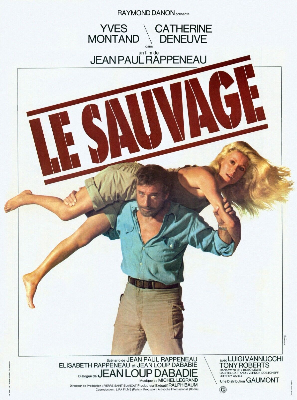 LE SAUVAGE, YVES MONTAND, 1975, Repro affiche cinema VINTAGE, HQ