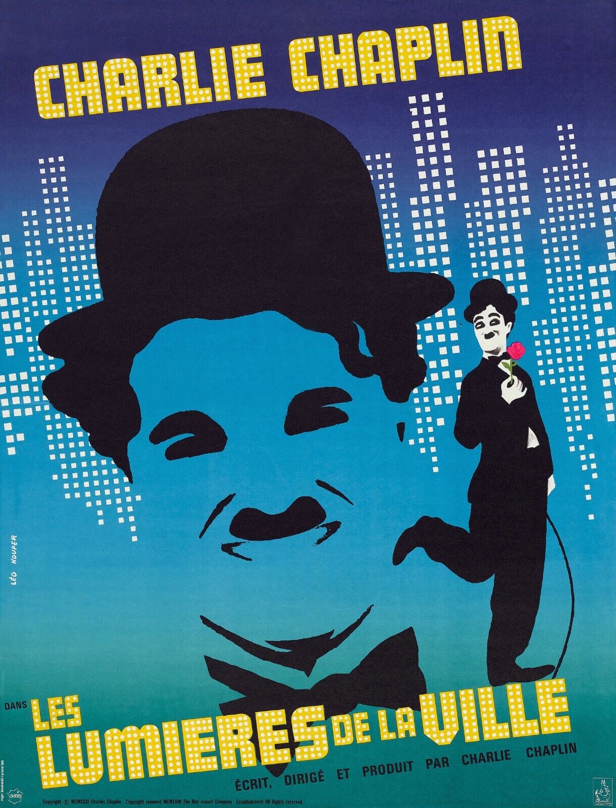 THE LIGHTS OF LIFE, CHARLES CHAPLIN, 1952, VINTAGE CINEMA POSTER, HQ