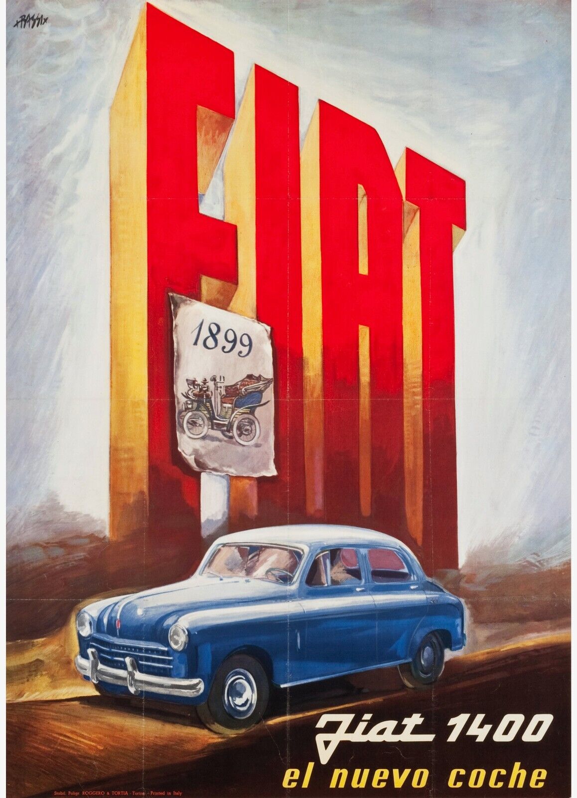 FIAT 1400, VOITURE, REPRO AFFICHE PUBLICITAIRE VINTAGE HQ
