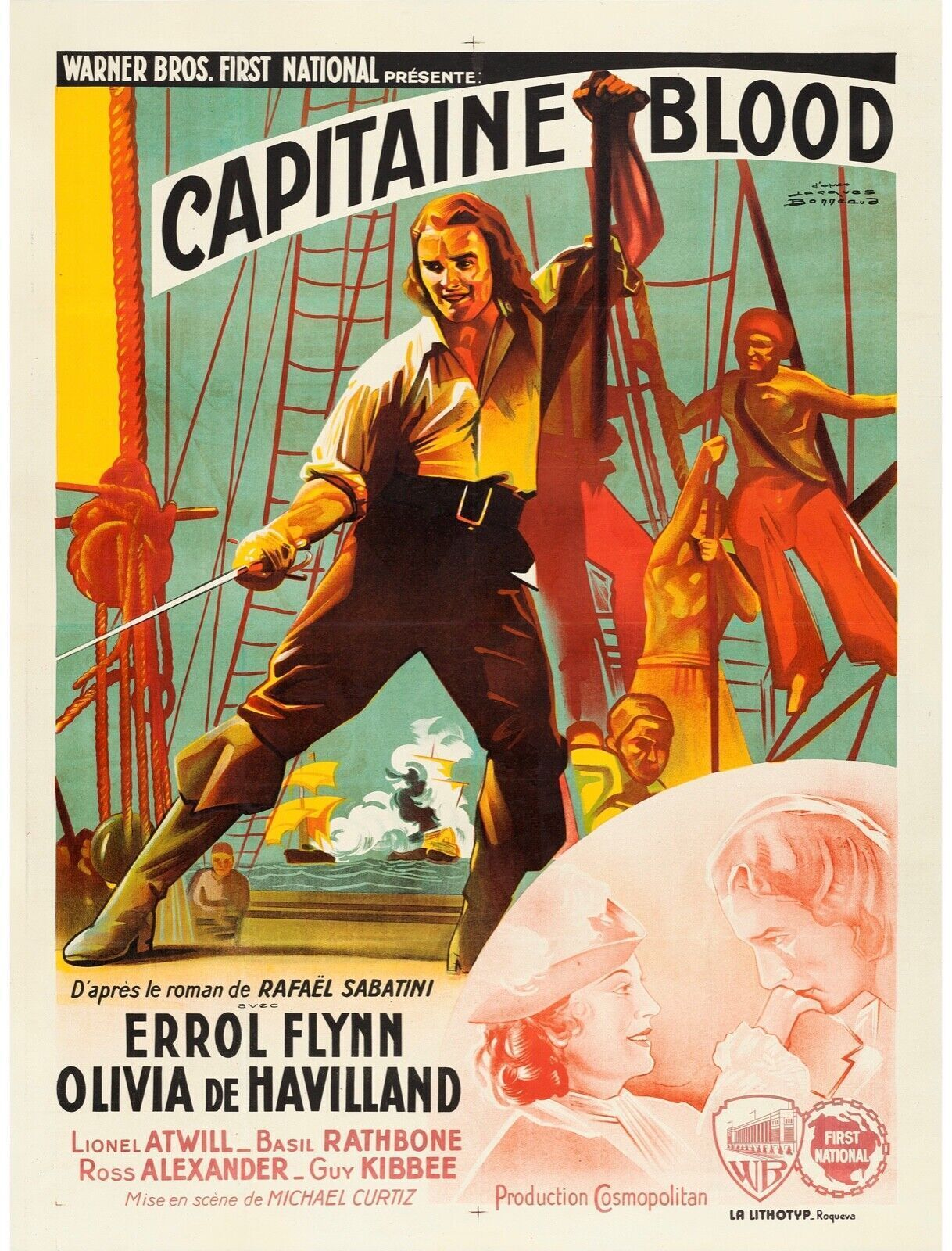 CAPITAINE BLOOD, ERROL FLYNN, REPRO AFFICHE CINEMA VINTAGE HQ