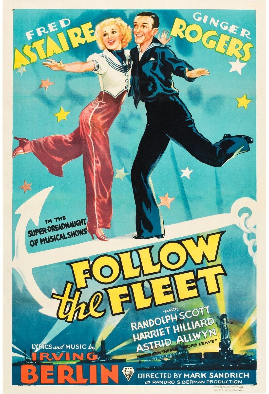 FOLLOWING THE FLEET, FRED ASTAIRE, 1936, REPRO MOVIE POSTER, VINTAGE, HQ